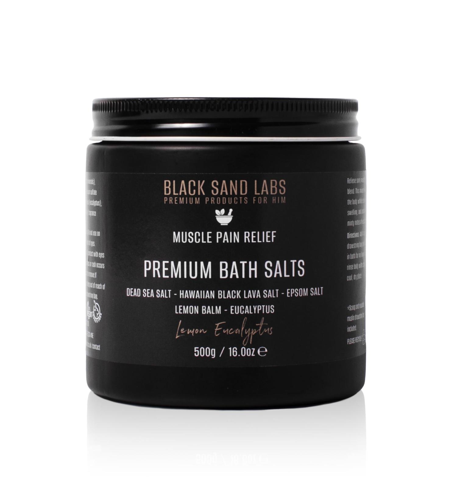 Black Sand Labs Premium Bath Salts for Men - Muscle and Joint Pain Relief Blend with Dead Sea Hawaiian Black Lava & Epsom Salts - Luxury Lemon Eucalyptus Bath Salts - Buy Online on GoSupps.com