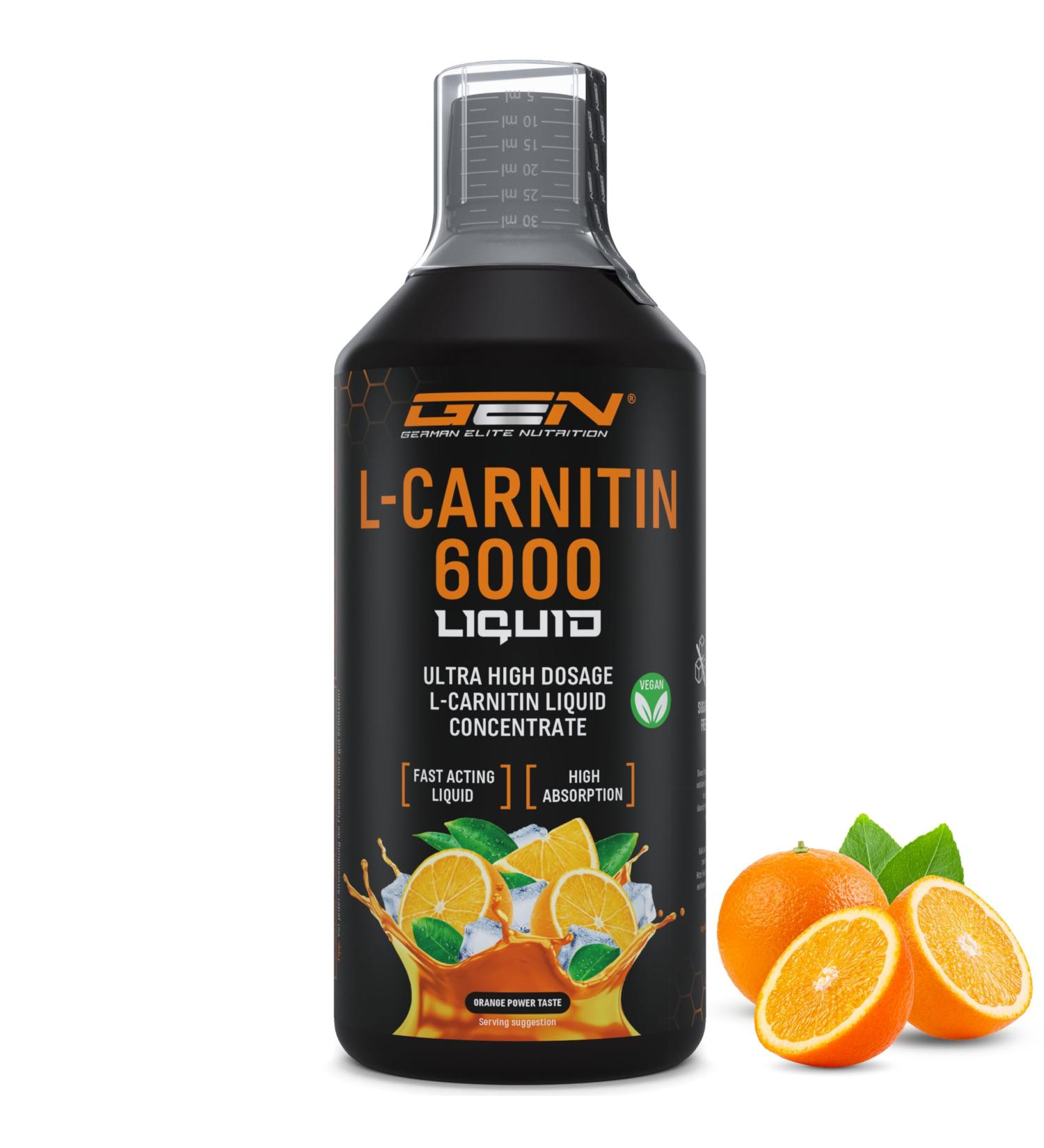 L-Carnitine 6000 Liquid - 1000 ml - Extra Heavily Dosed with 6000mg Pure L-Carnitine per Daily Serving - Amino Workout Drink - Delicious Flavor (Orange Power) - Vegan - Buy Online on GoSupps.com