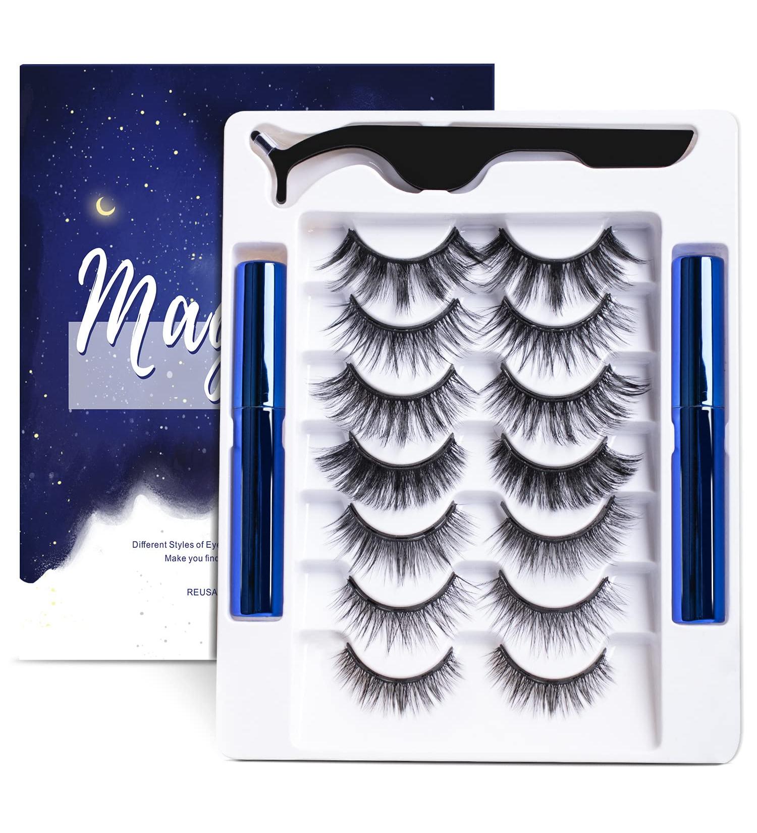 Magnetic Eyelashes and Eyeliner Kit - 7 Pairs 3D Natural Look - Reusable False Lashes with Tweezers - Easy to Wear, Glue-Free - Lightweight & Sweatproof - Buy Online on GoSupps.com