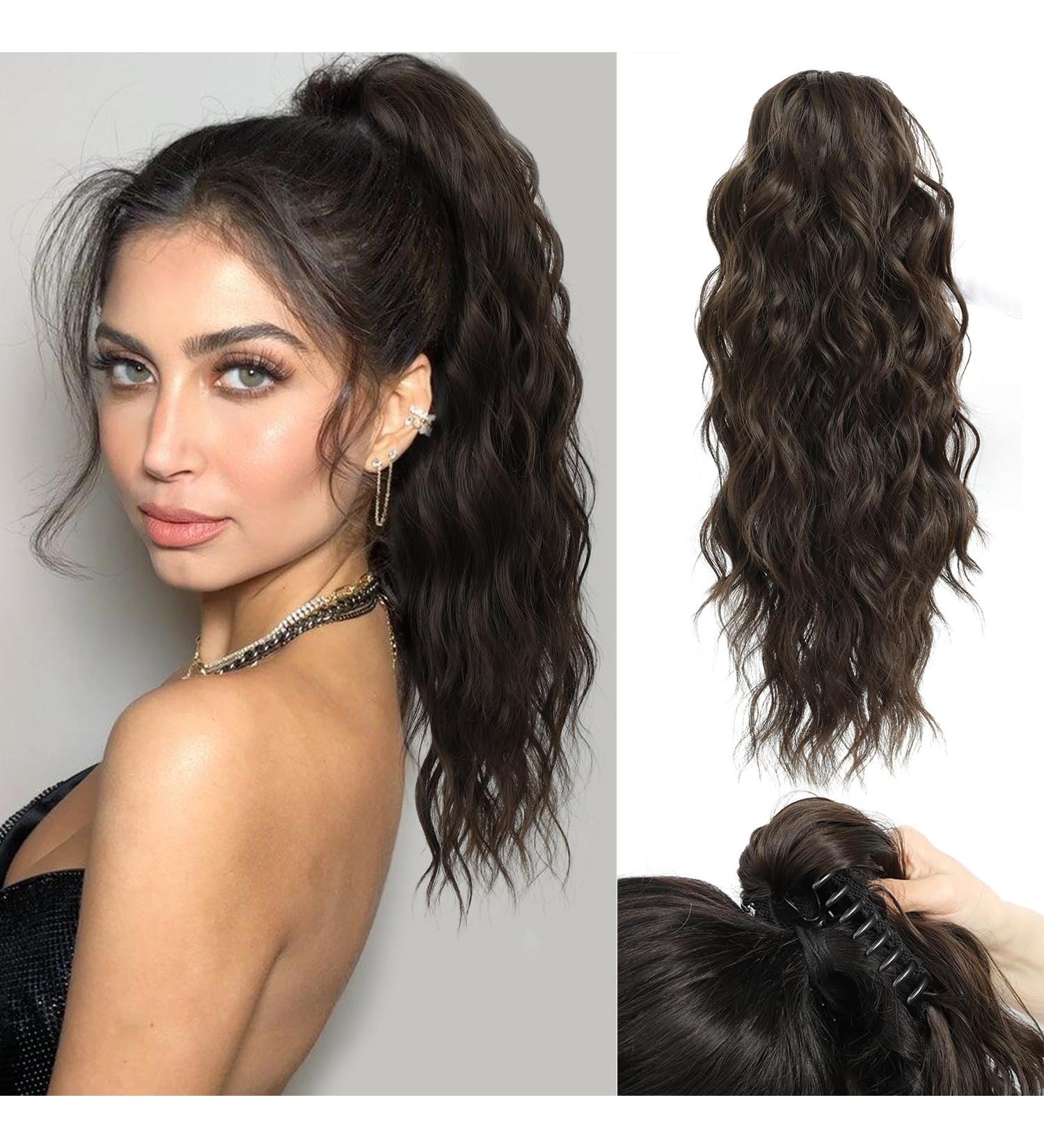 FINE PLUS 18 Curly Wave Claw Clip Ponytail Hair Extension - Dark Chocolate Brown - Buy Online on GoSupps.com