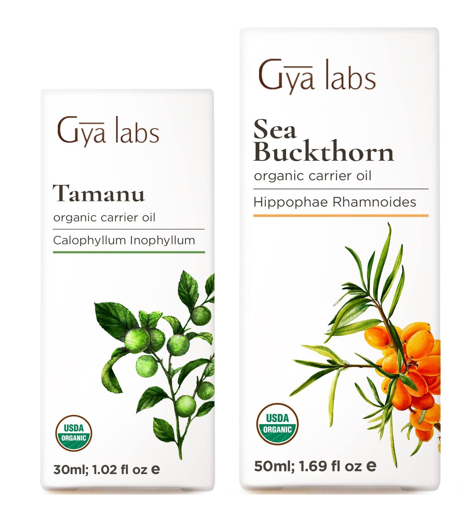 Gya Labs Organic Tamanu Oil for Skin (1 fl oz) & Sea Buckthorn Oil for Skin (1.69 fl oz) Set - Aromatherapy Grade Essential Oils Set - Buy Online on GoSupps.com