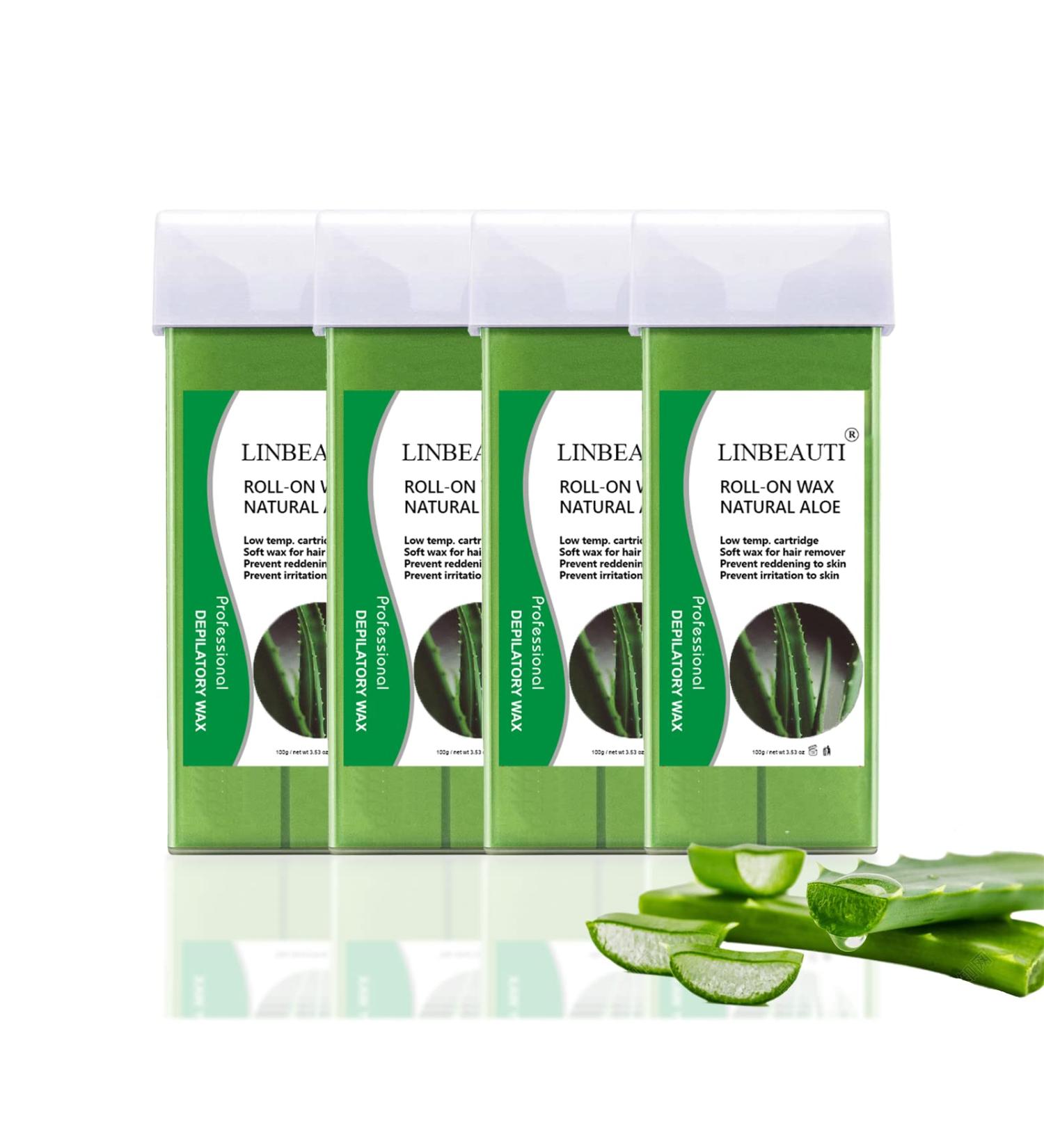 LINBEAUTI Aloe Vera Roll On Wax Cartridges - Hair Removal for Bikini, Legs, Arms - 3.52oz (4 Pack) - Buy Online on GoSupps.com