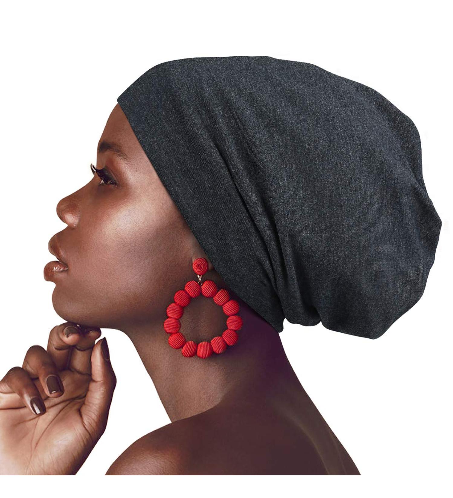 Adjustable Dark Gray Satin-Lined Sleep Cap Hair Bonnet for Night Sleeping - Buy Online on GoSupps.com