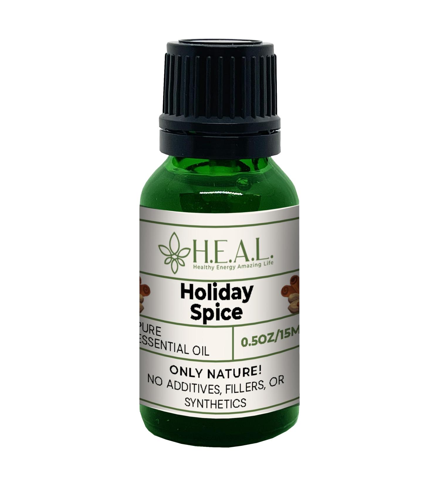 H.E.A.L.'s Holiday Spice Essential Oil Blend 0.5oz Nutmeg Cinnamon and Clove Aromatherapy Blend - Buy Online on GoSupps.com