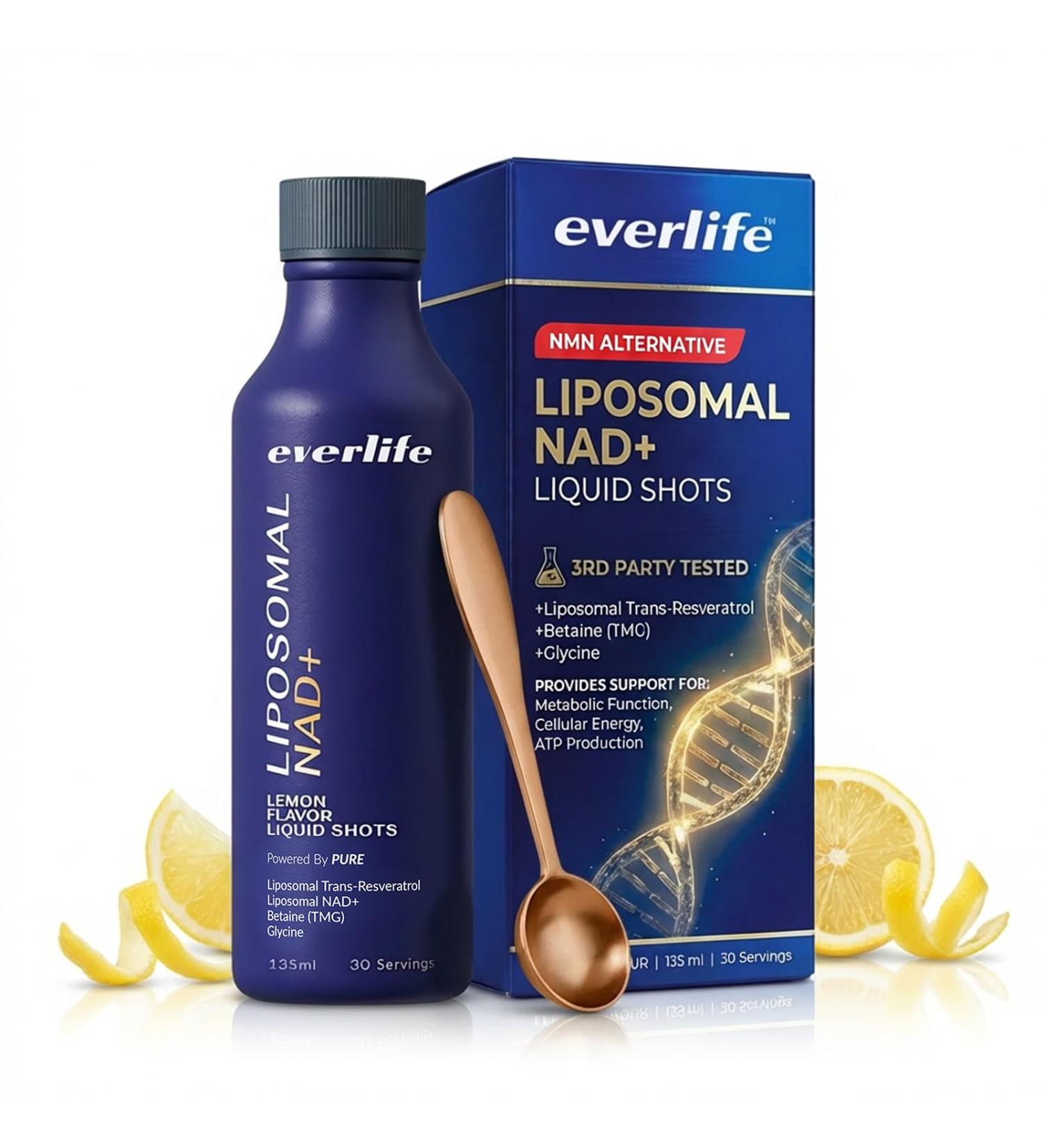 Everlife Liposomal NAD+ Liquid Supplement 150mg Shot with Liposomal Trans-Resveratrol TMG & Glycine Boosts Energy Cellular Repair Healthy Aging & Longevity NMNH Alternative 30 Servings - Buy Online on GoSupps.com
