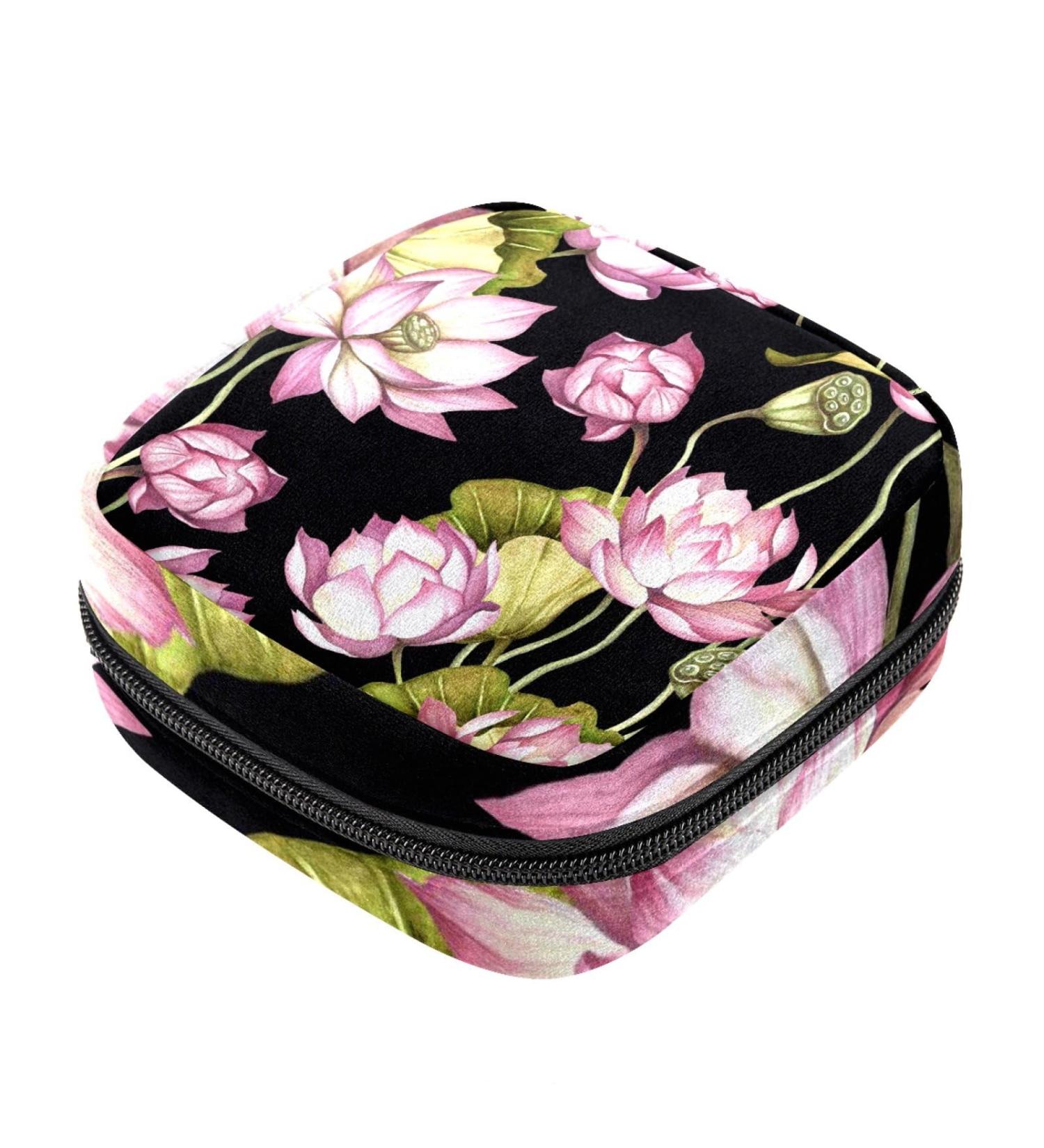 Lotus Flower Sanitary Napkin Storage Bag | Menstrual Cup Pouch | Portable Period Kit Bag - Pink, Color 12 - Buy Online on GoSupps.com