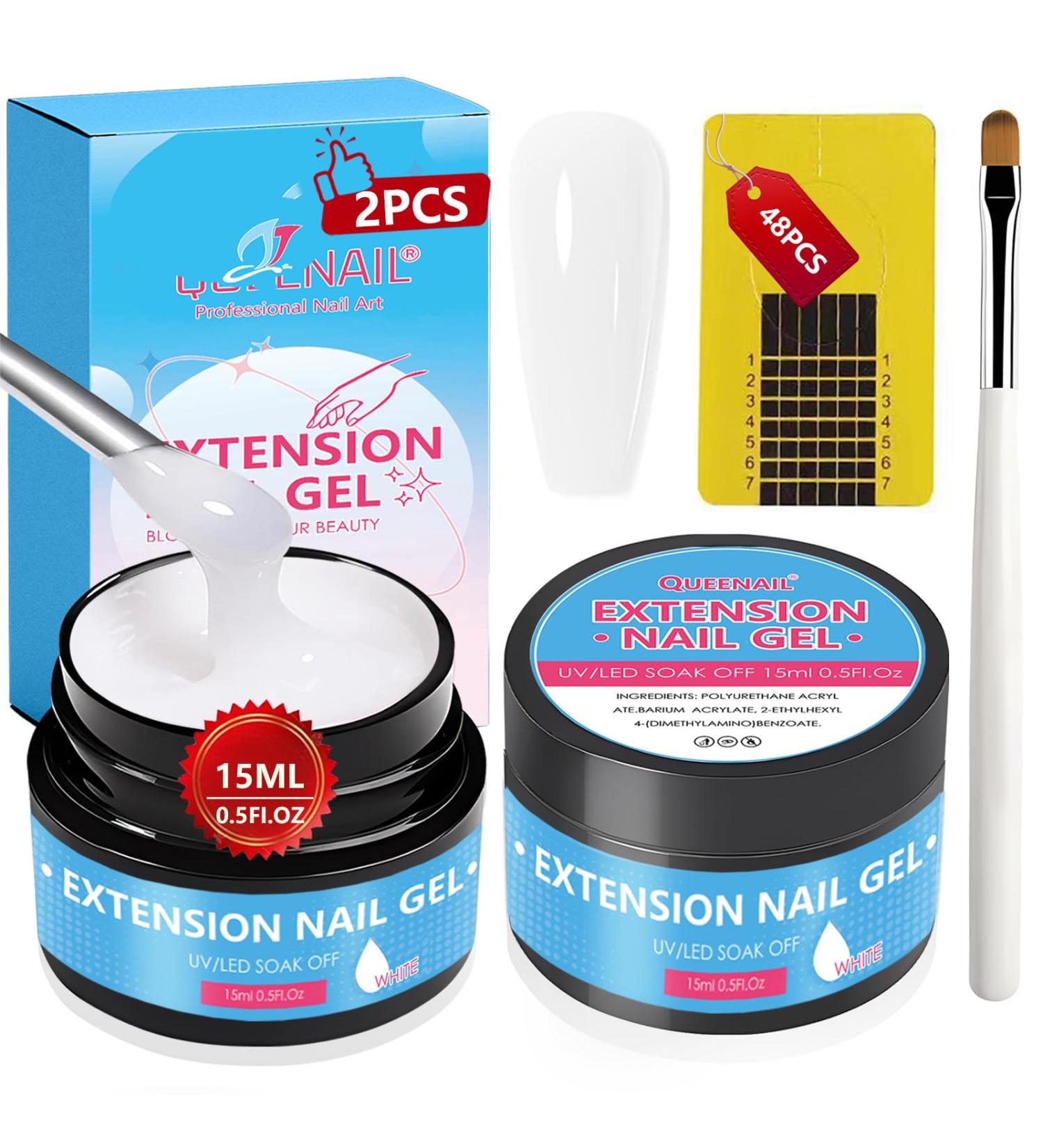 UV Nail Gel 15g*2 with 48 Nail Templates & Brush - Premium Acrylic Gel for Nail Extensions Art & Modeling (White) - Buy Online on GoSupps.com
