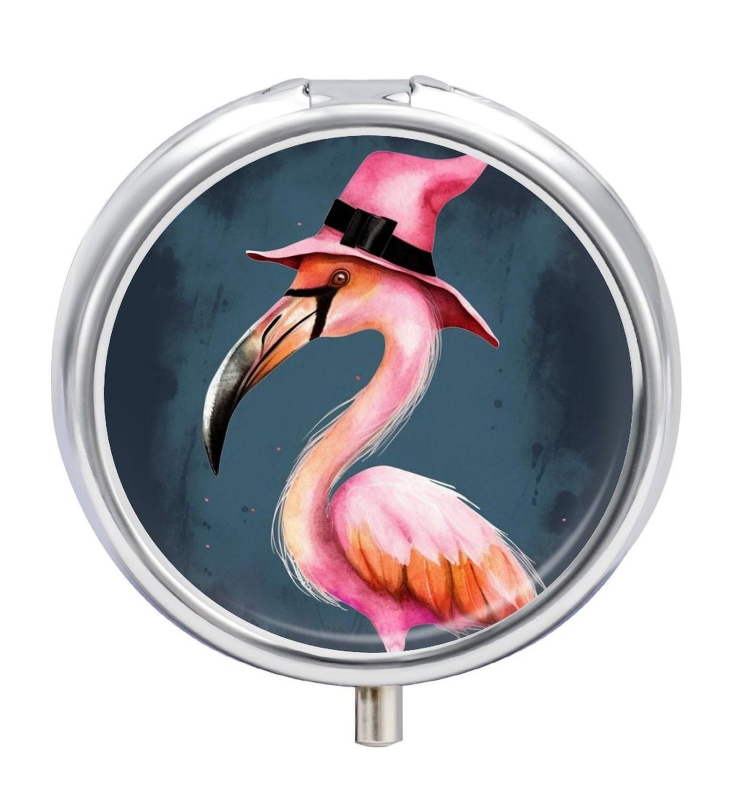 Portable 3 Compartment Pill Box - Halloween Flamingo Witch Hat Travel Medicine Organizer for Purse & Pocket - Buy Online on GoSupps.com