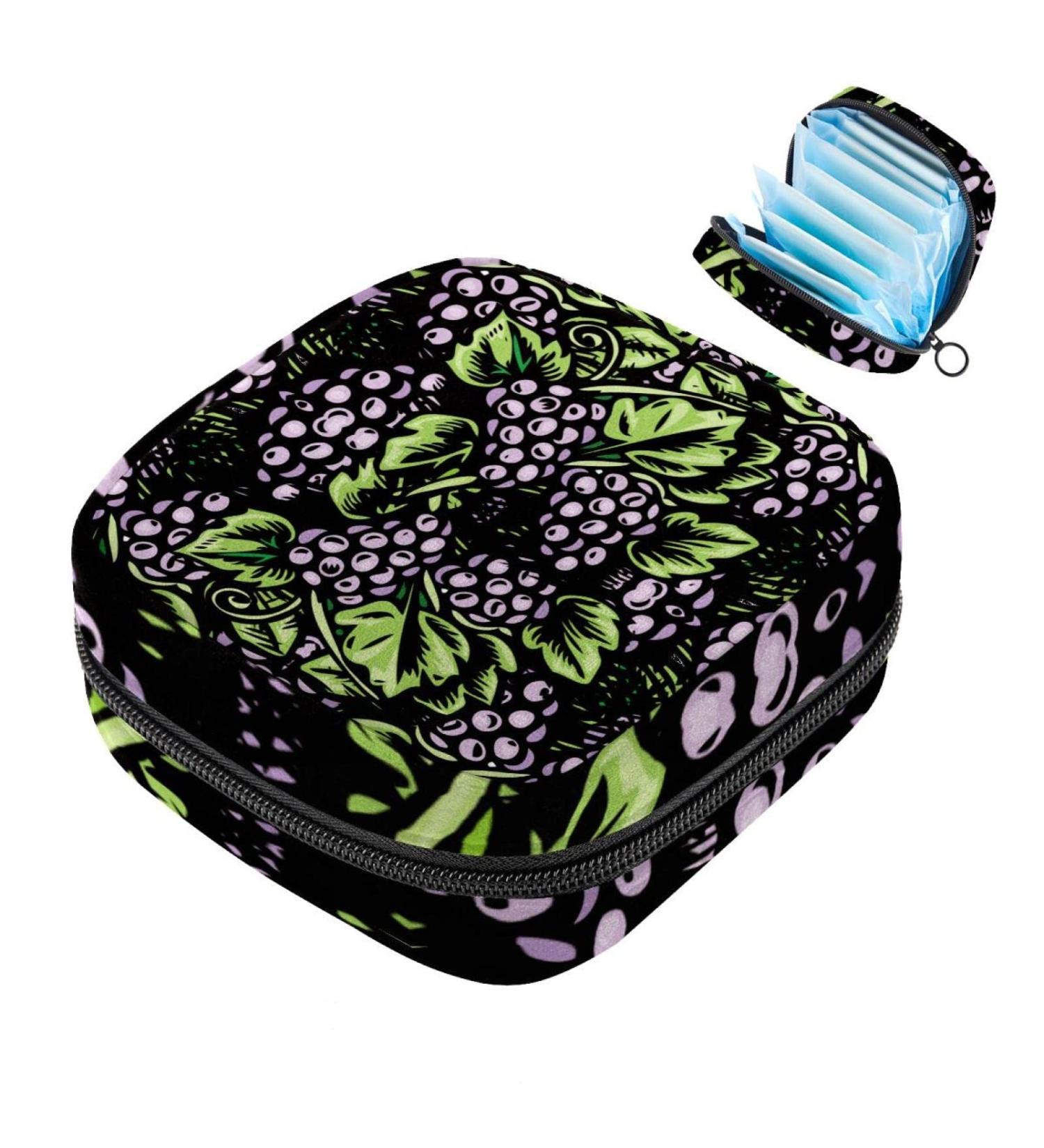Vintage Grape Sanitary Napkin Storage Bag | Menstrual Cup & Makeup Organizer | Large Capacity Travel Pouch for Women - Buy Online on GoSupps.com