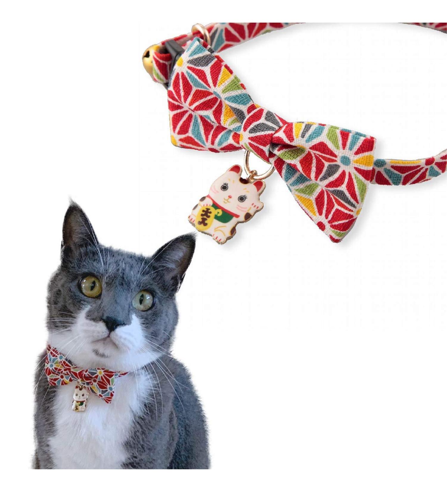 Necoichi Lucky Cat Charm Bow Tie Cat Collar in Red - Stylish and Lucky Charm for Your Feline Friend - Buy Online on GoSupps.com