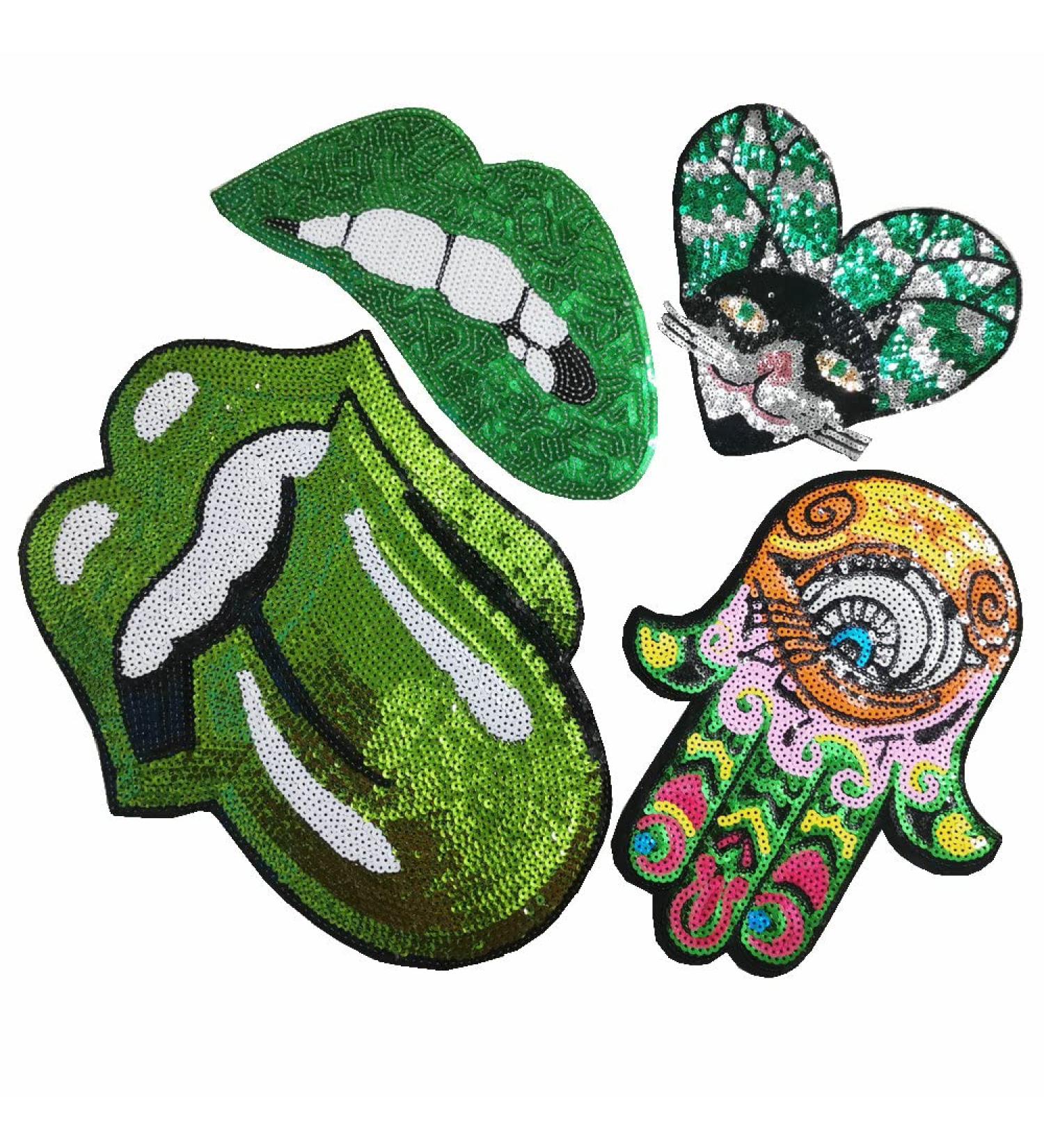 Green Sequin Patch DIY Clothing Embellishment - Beaded Embroidered Pattern Decals - Buy Online on GoSupps.com