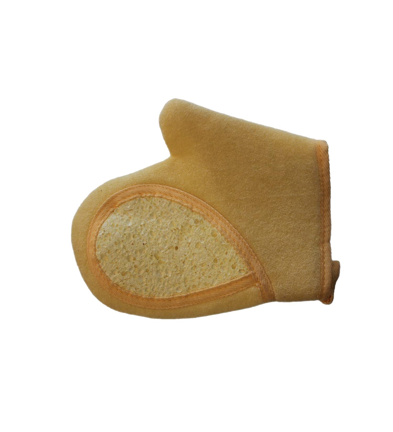 Bluelines Bath Glove Mitt with Cellulose Natural Exfoliating Sponge  for Shower  Bath  Spa  Cleans & Renews Dull Dry Skin  Yellow  Natural