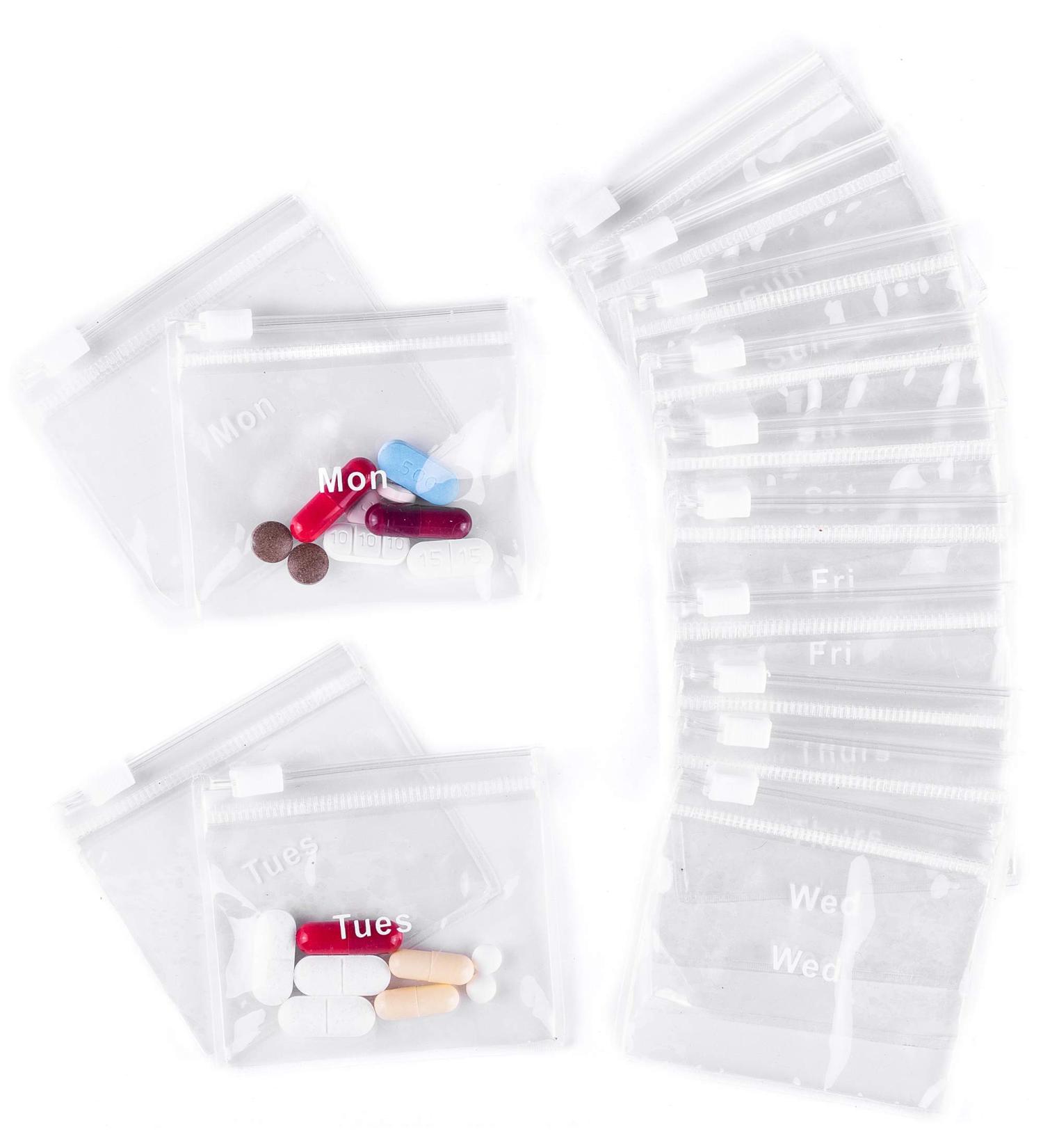 Reusable Pill Pouches with Slide Lock | 14 Count Monday-Sunday Pill Bags | EVA Plastic for Vitamins & Medicines - Buy Online on GoSupps.com
