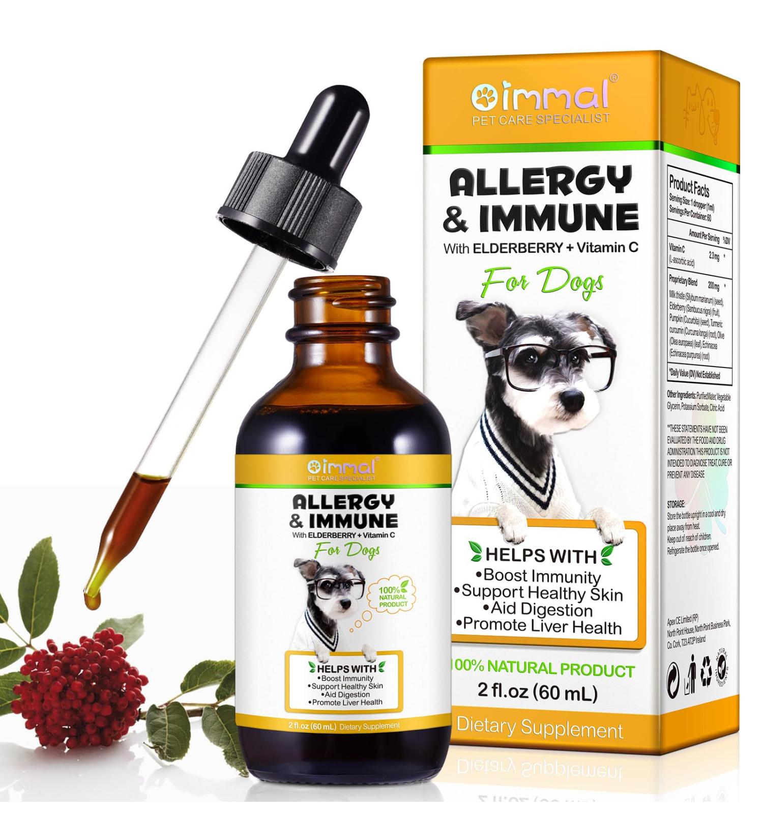 Allergy Relief Drops for Dogs Immune Support Supplement Dog Supplement Dog Allergy Relief with Vitamin C Vitamins Support Healthy Skin-60ml - Buy Online on GoSupps.com