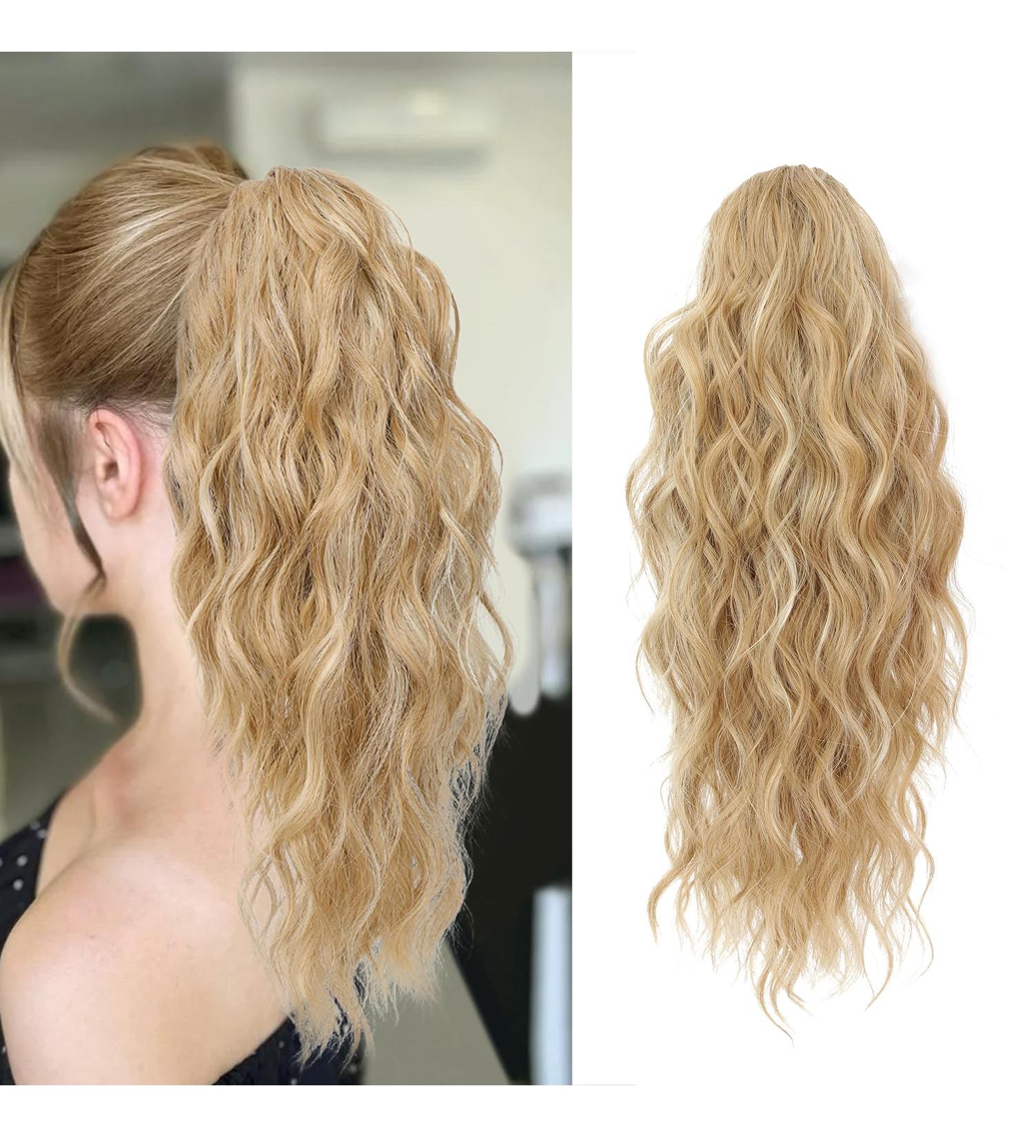 FINE PLUS 18 Curly Wave Claw Clip Ponytail Extension - Golden Blonde with Highlights - Buy Online on GoSupps.com