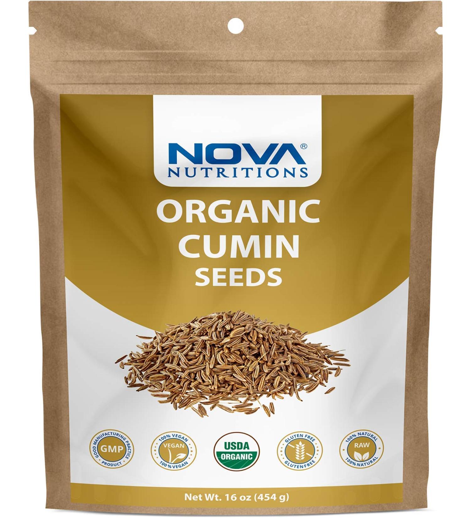 Certified Organic Whole Cumin Seeds 16 OZ (454 gm) - Nova Nutritions - Buy Online on GoSupps.com