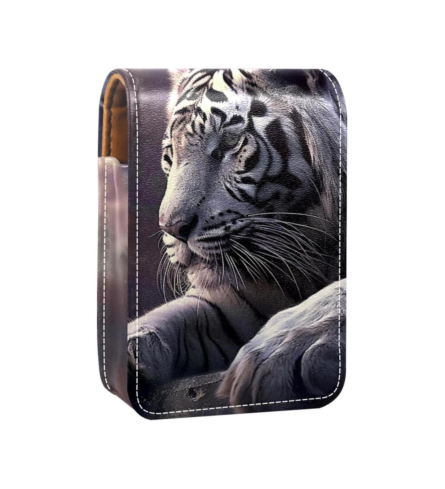 Shop Forest White Tiger Leather Lipstick Case | Mini Lipstick Organizer & Mirror - Perfect for Travel | Premium Quality Makeup Holder - Buy Online on GoSupps.com