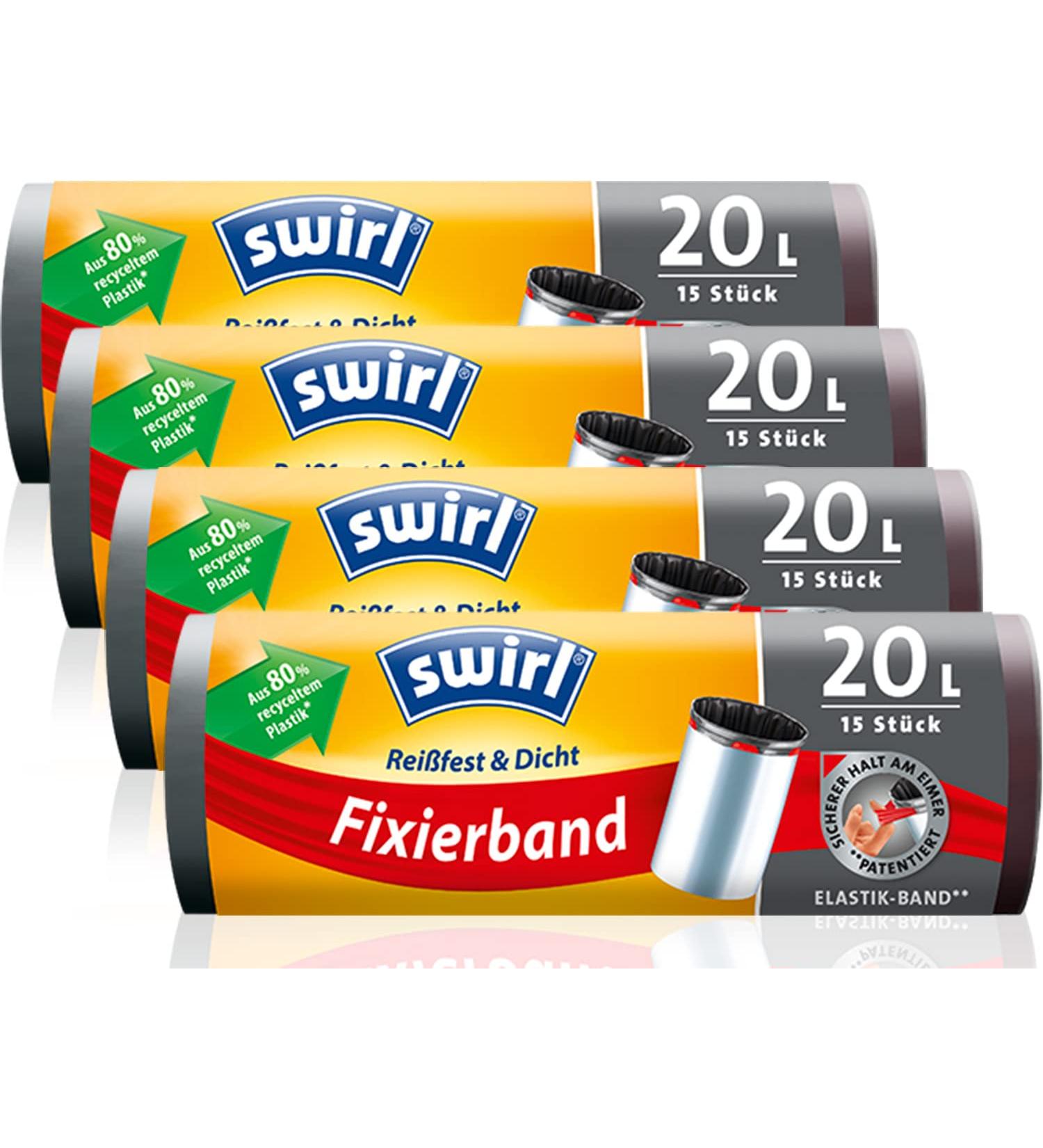 Swirl Tear-Resistant Garbage Bags 20L - 4 Packs of 15 Bags | Drip-Safe & Durable Household Waste Disposal - Buy Online on GoSupps.com