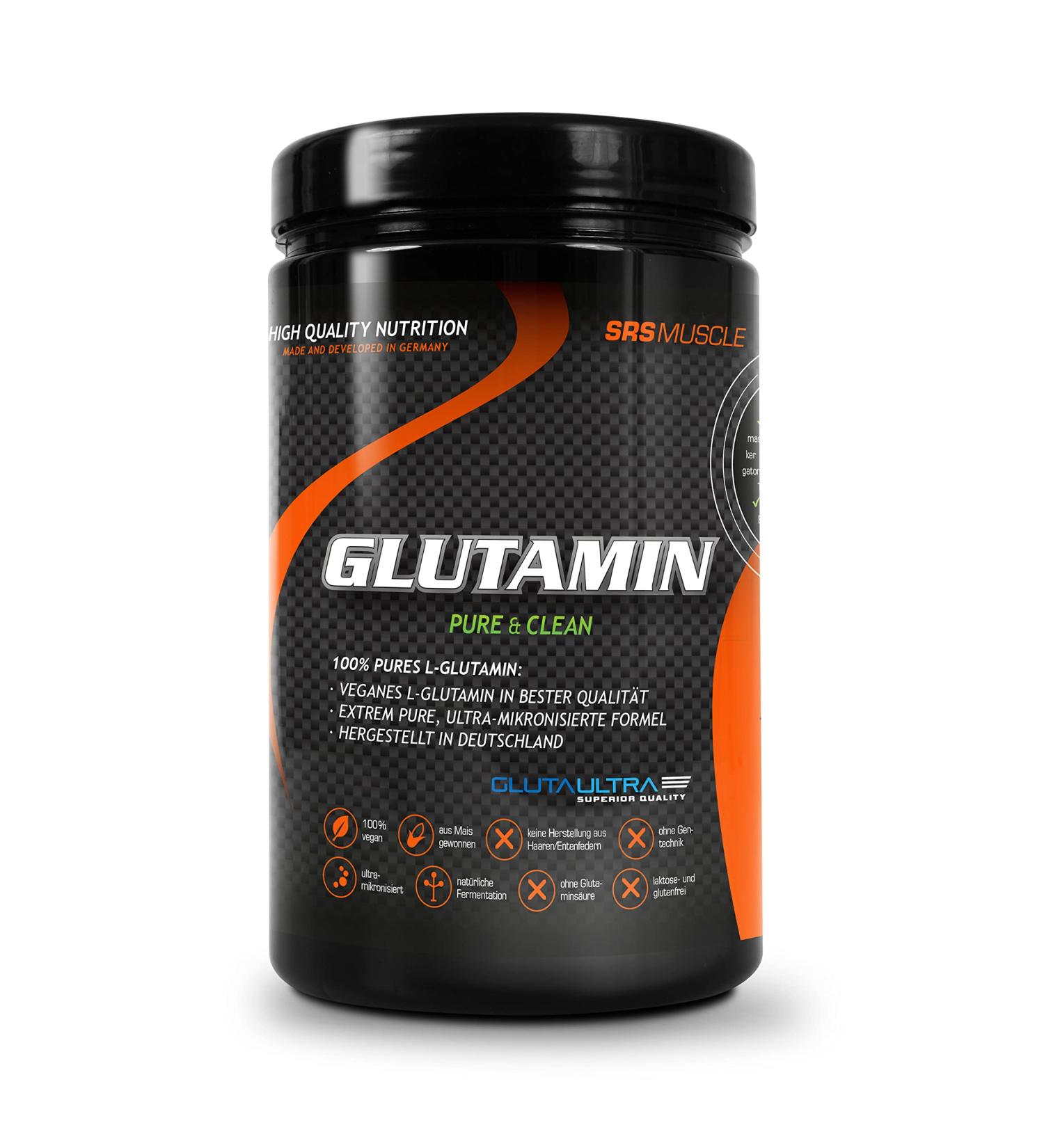 SRS Muscle - glutamine 500 g neutral |100% pure |Pharmaceutical pure L-glutamine without additives |No allergens |100% vegan |German premium quality