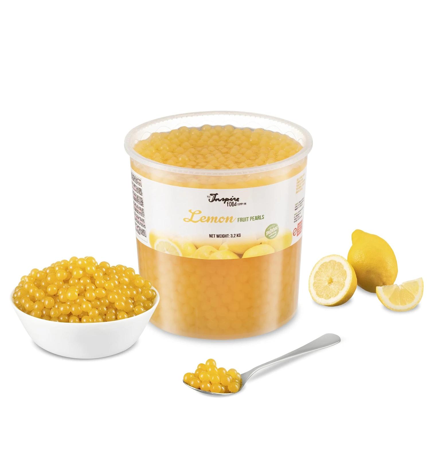 Inspire Food Lemon Bubble Tea Pearls - 100% Vegan & Gluten-Free Popping Boba Tapioca Fruit Beads 3.2kg Pack - Buy Online on GoSupps.com
