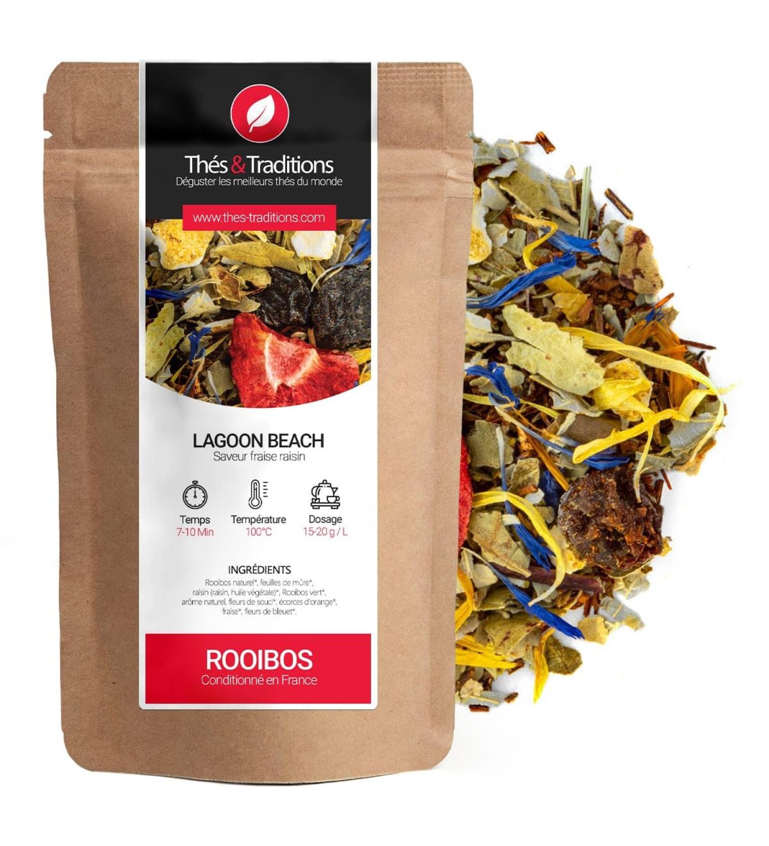  Th s & Traditions Teas & Traditions - Lagoon Beach: Fine and fruity green rooibos with strawberry flavor | 100 g - Buy Online on GoSupps.com