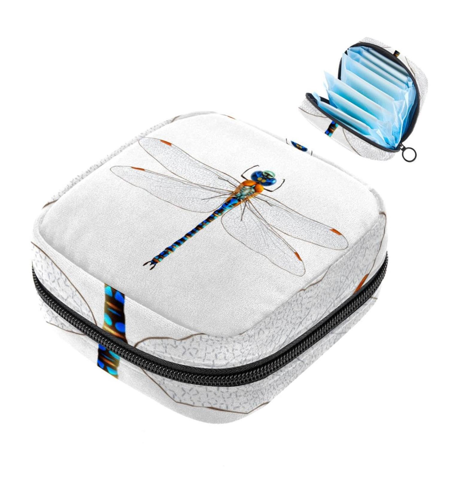 Colorful Dragonfly Storage Bag for Women | Large Menstrual Cup Pocket & Zippered Compartment for Bandages Tampons & Panty Liners - Buy Online on GoSupps.com