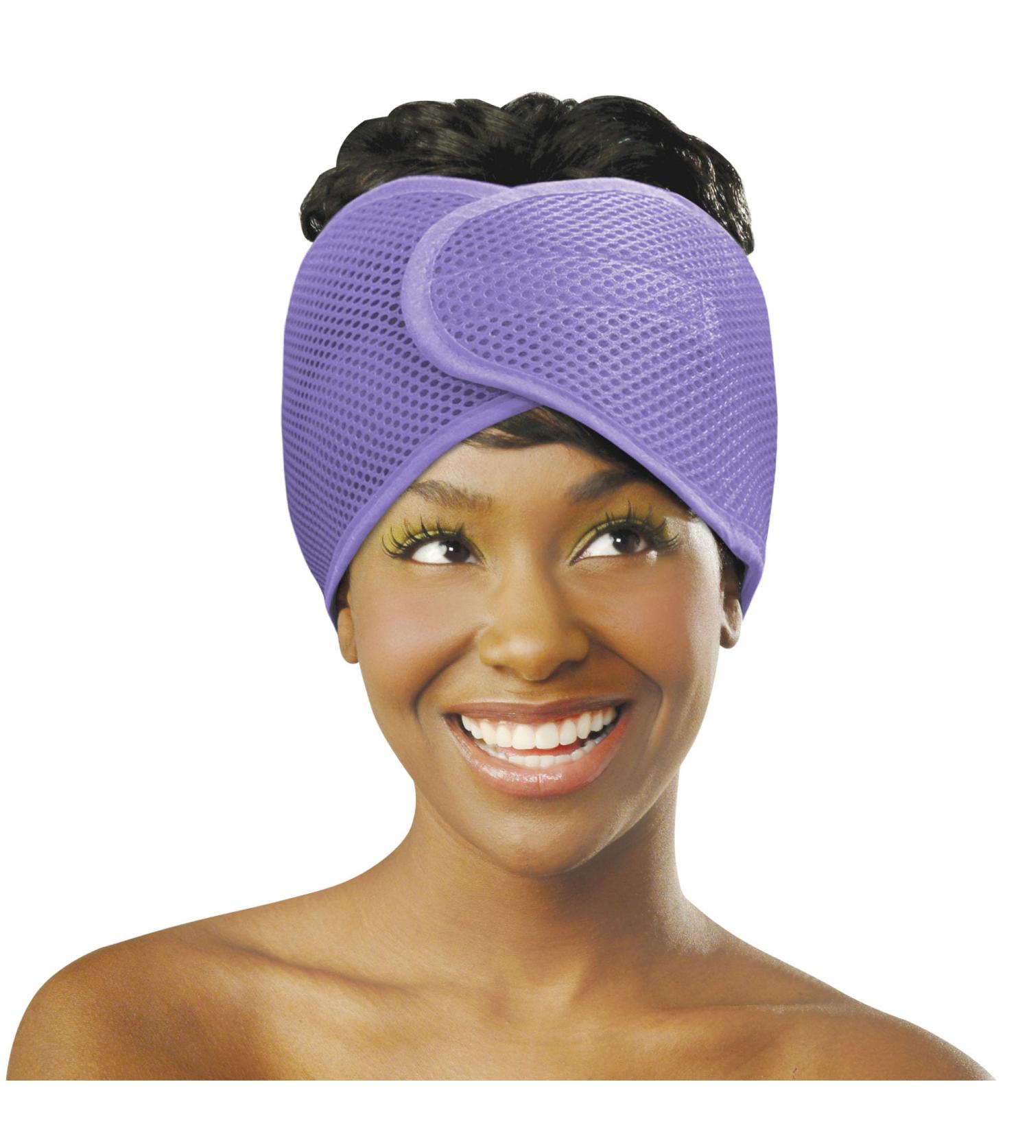 DONNA Deluxe Foam Mesh Wrap | Olive & Vitamin E Treated Headband for Curly Hair Care Face Wash & Makeup | 1PC PURPLE COLOR - Buy Online on GoSupps.com