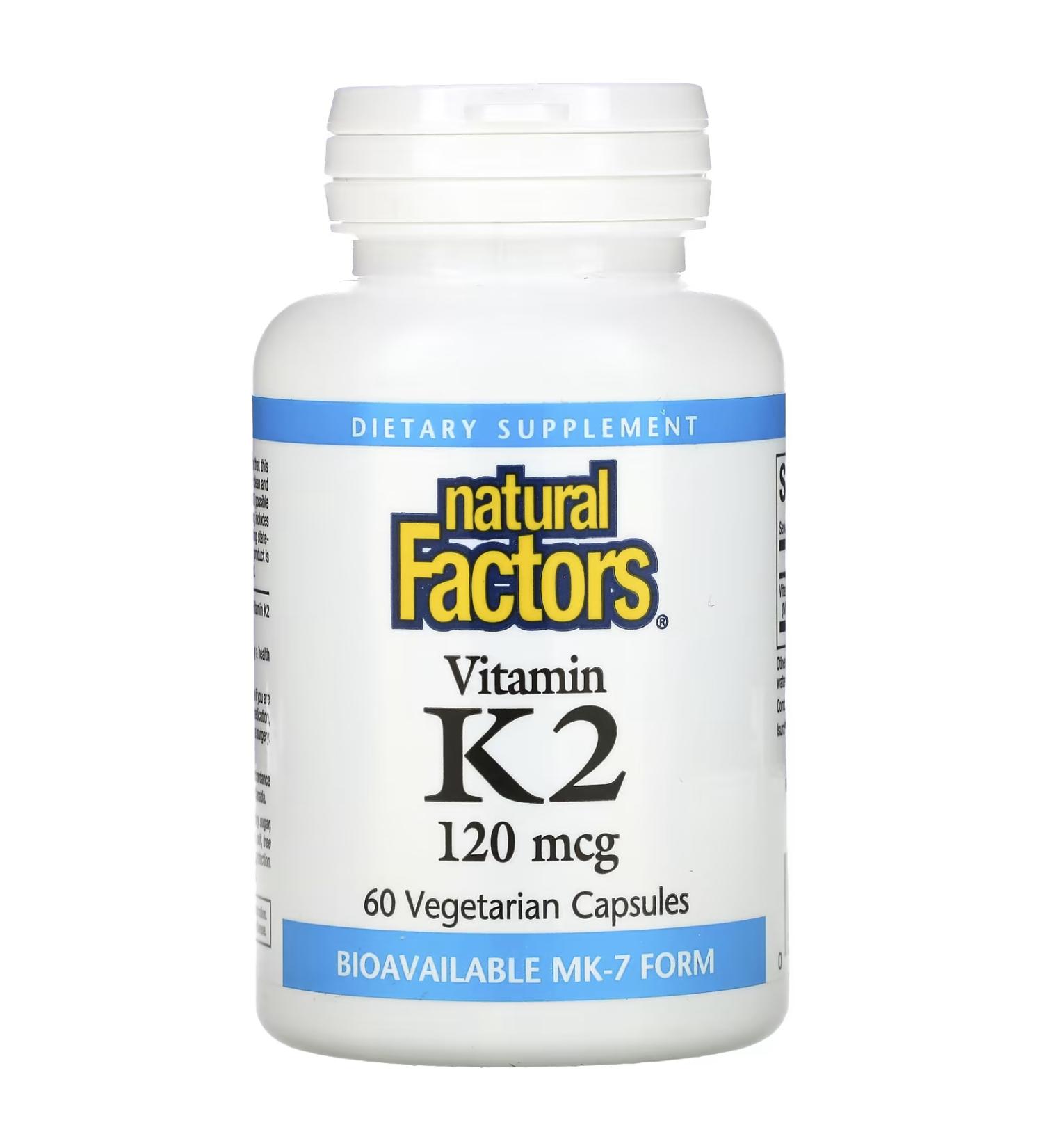 Natural Factors Vitamin K2 120 mcg - 60 Vegetarian Capsules for Heart & Bone Health - Buy Online on GoSupps.com