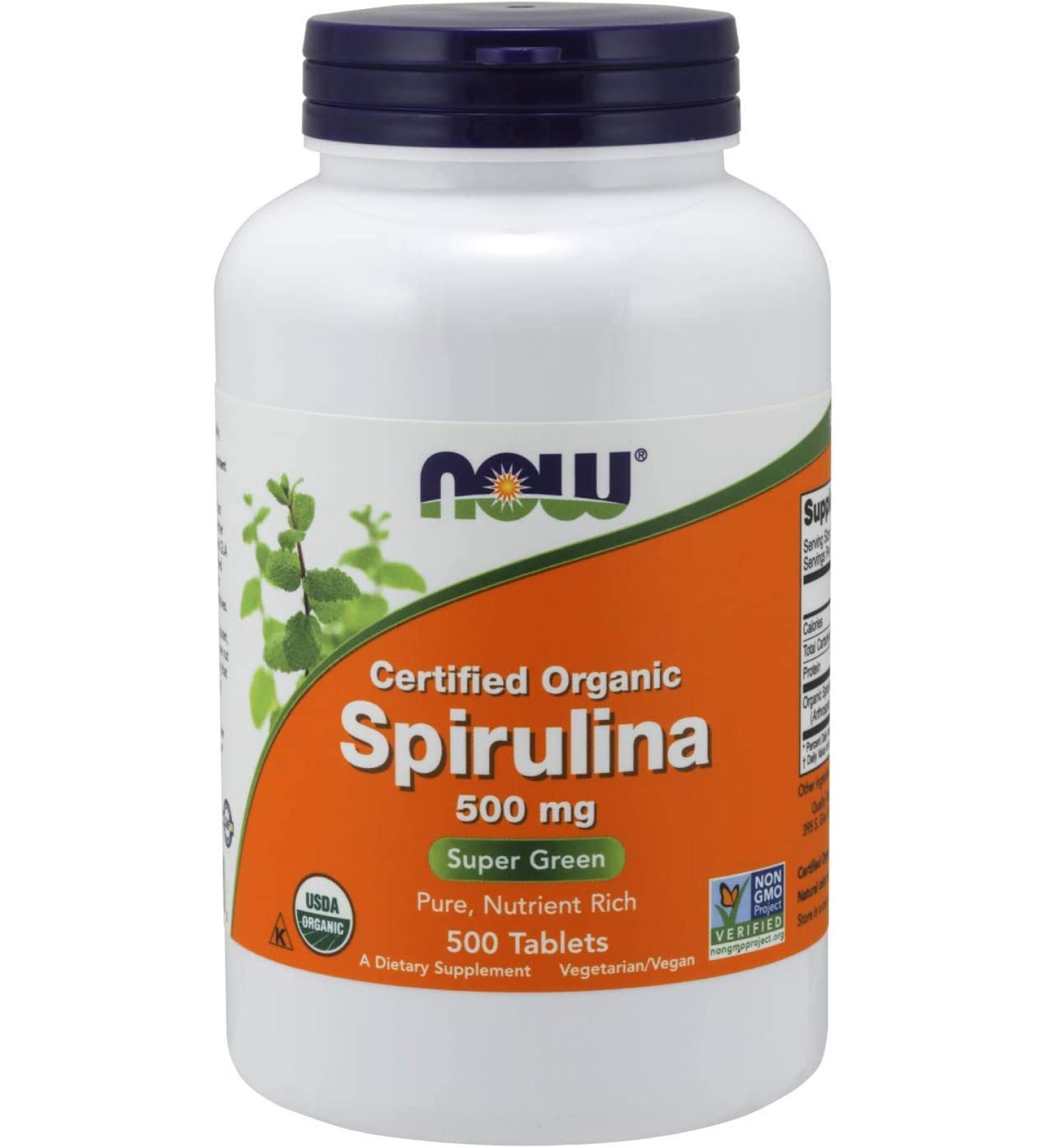Buy Now Foods Certified Organic Spirulina 500 mg | 500 Tablets - Premium Quality Superfood - Buy Online on GoSupps.com