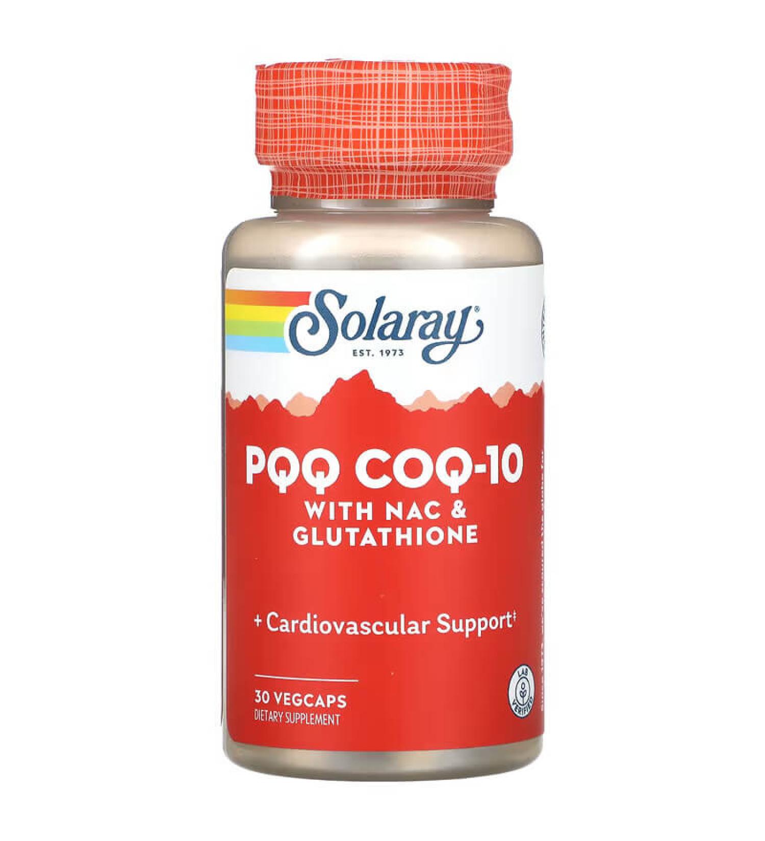 Solaray PQQ CoQ-10 with NAC & Glutathione - 30 Vegan Capsules for Energy & Wellness - Buy Online on GoSupps.com