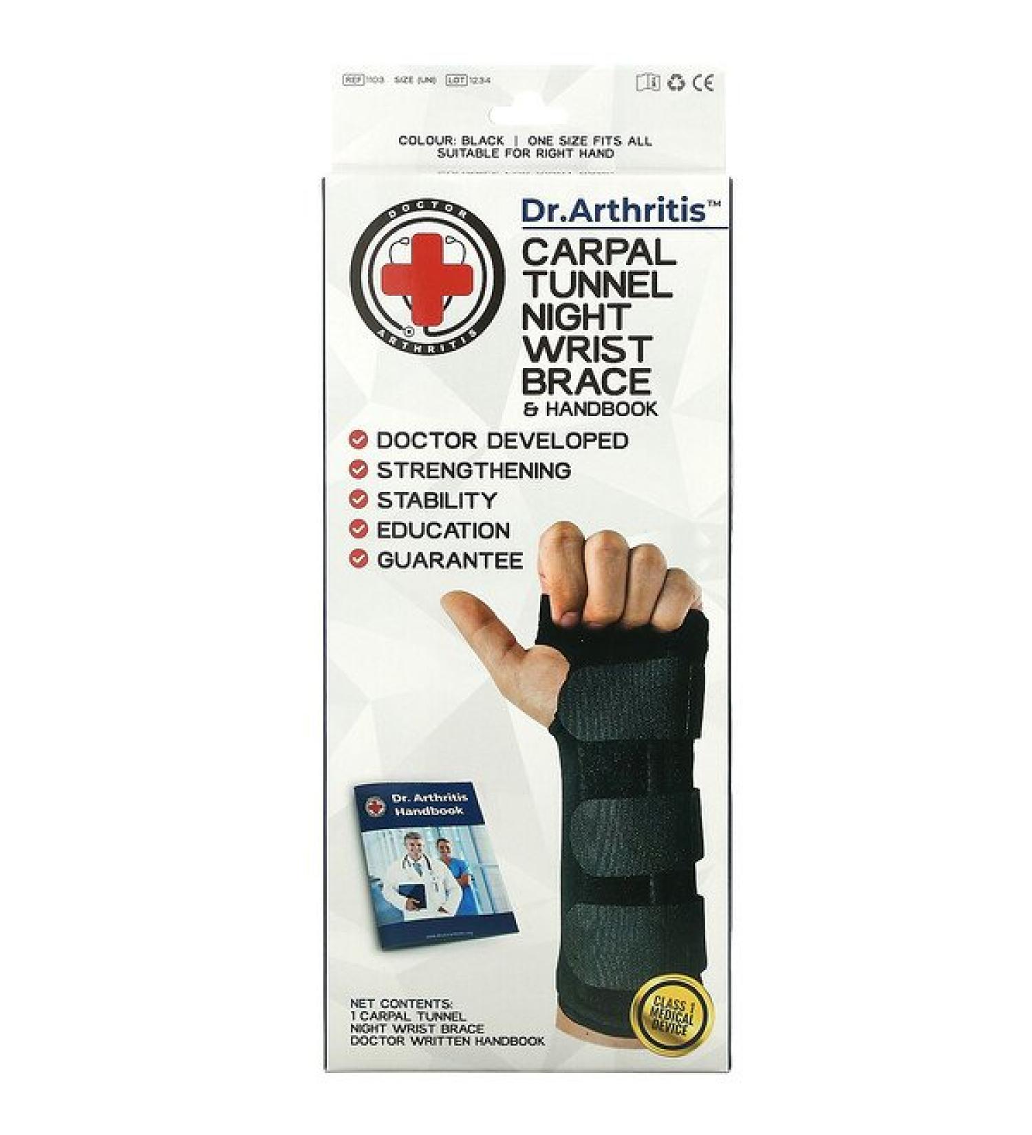 Doctor Arthritis Carpal Tunnel Night Wrist Brace - Right Black | Adjustable Comfort & Support - Buy Online on GoSupps.com