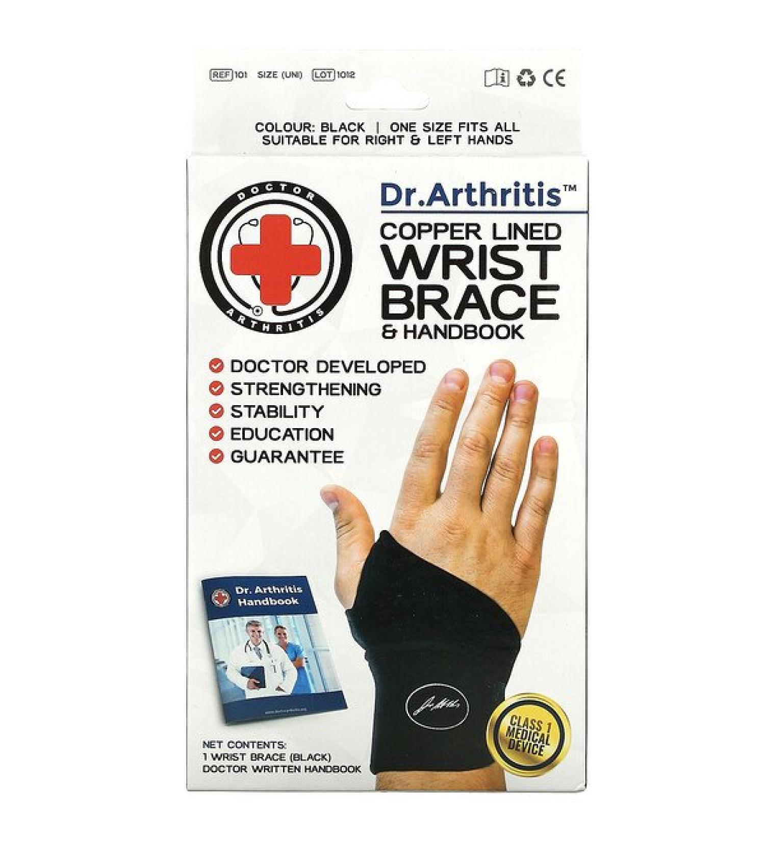 Doctor Arthritis Copper Lined Wrist Brace & Handbook - Pain Relief & Support - Buy Online on GoSupps.com