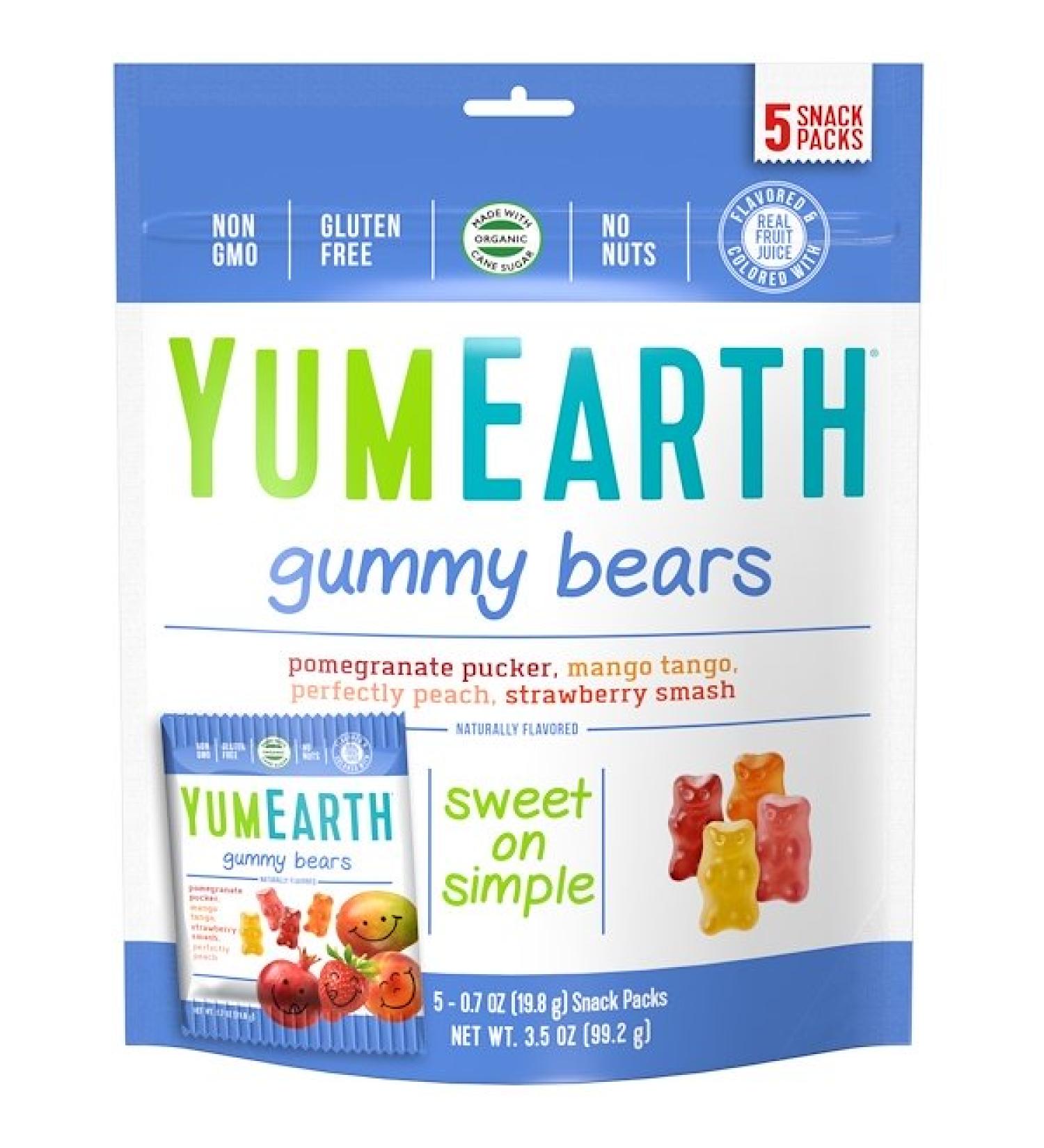 YumEarth Gummy Bears Assorted Flavors 5 Snack Packs 0.7 oz (19.8 g) Each