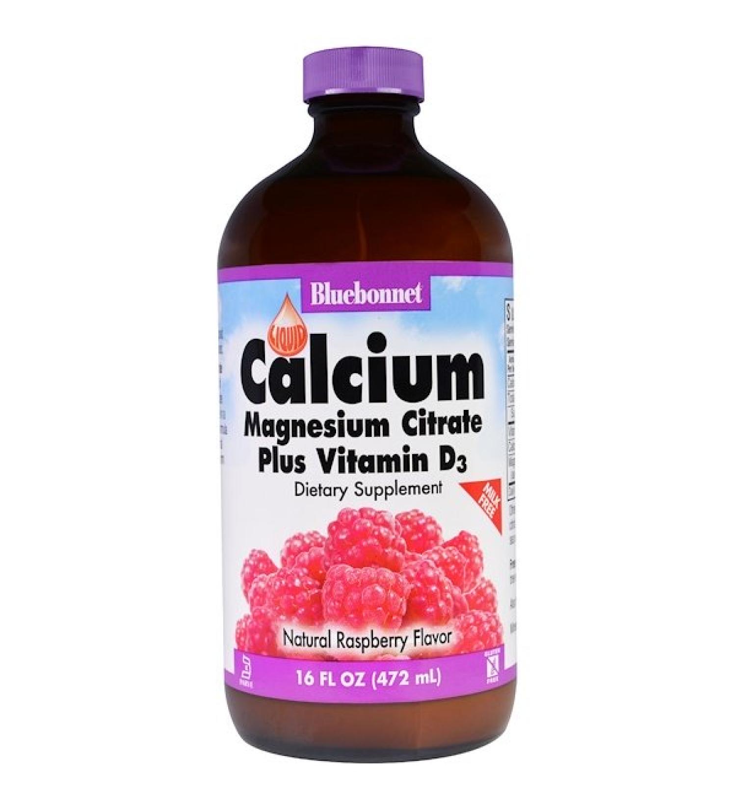 Bluebonnet Nutrition Liquid Calcium Magnesium Citrate Plus Vitamin D3 Natural Raspberry Flavor 16 fl oz (472 ml)