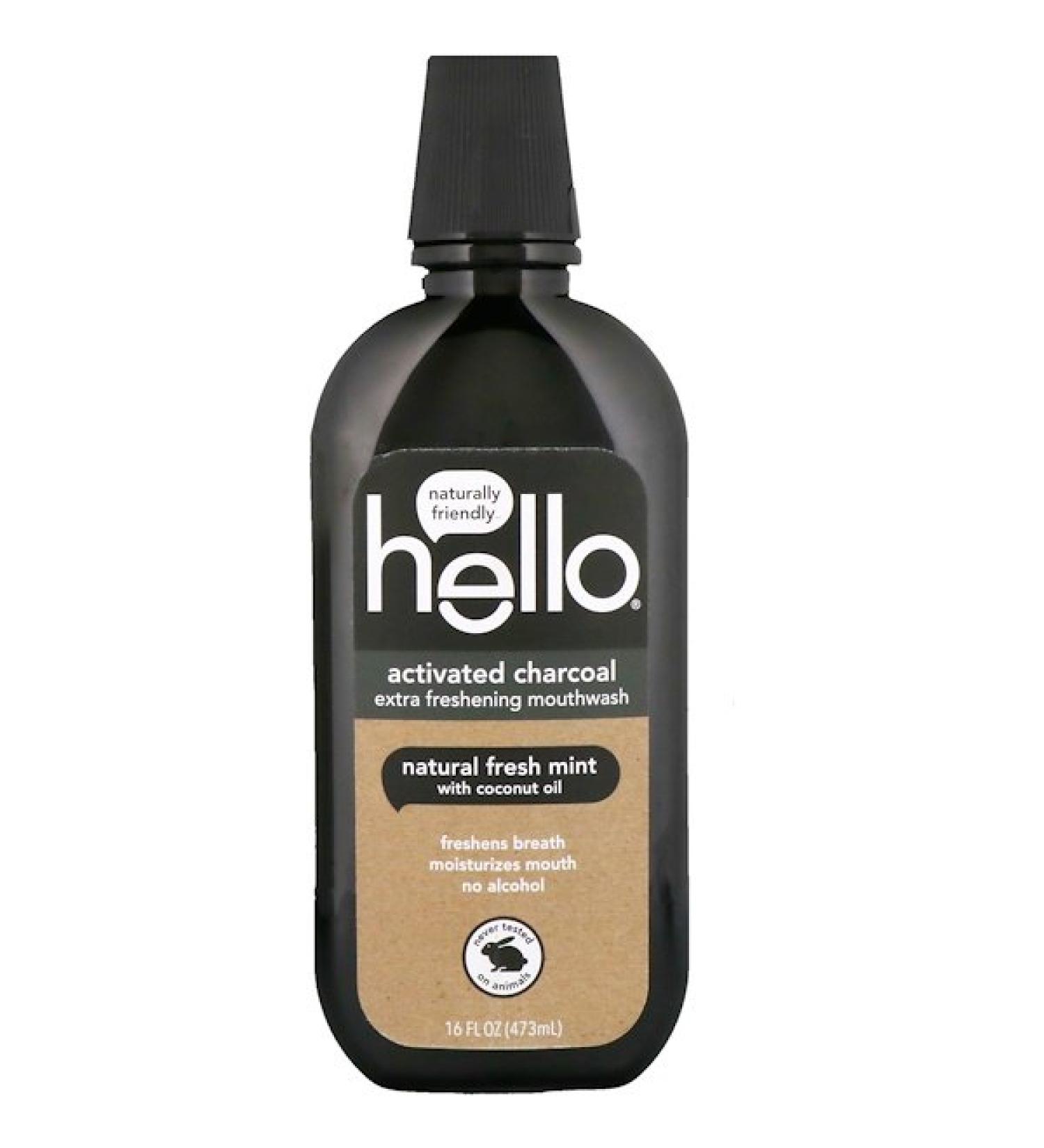 Hello Activated Charcoal Extra Freshening Mouthwash Natural Fresh Mint 16 fl oz (473 ml)