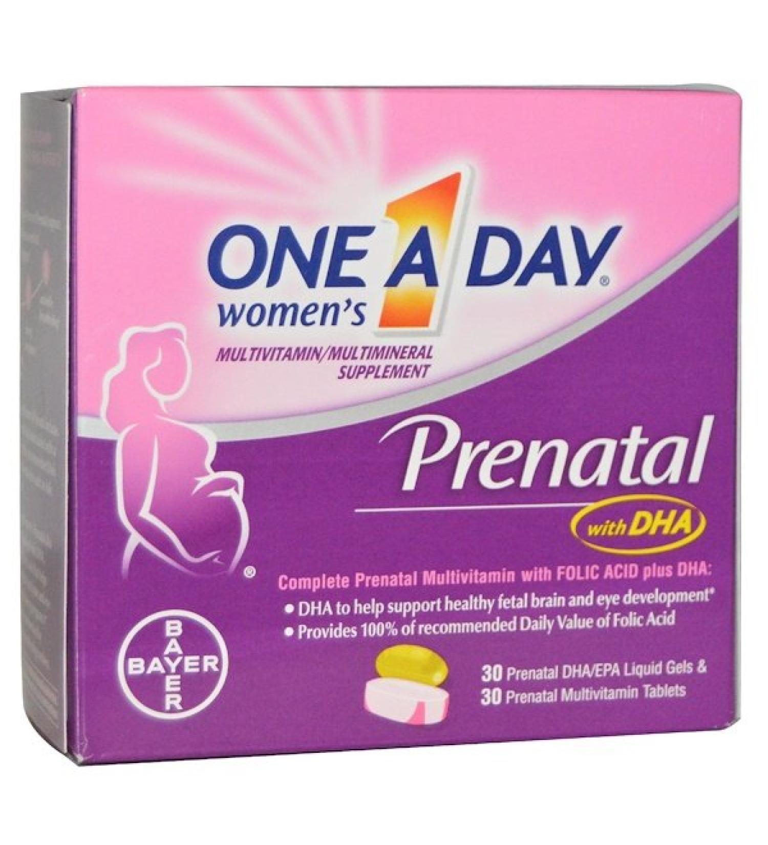 One-A-Day Women's Prenatal with DHA 2 Bottles 30 Liquid Gels/30 Tablets