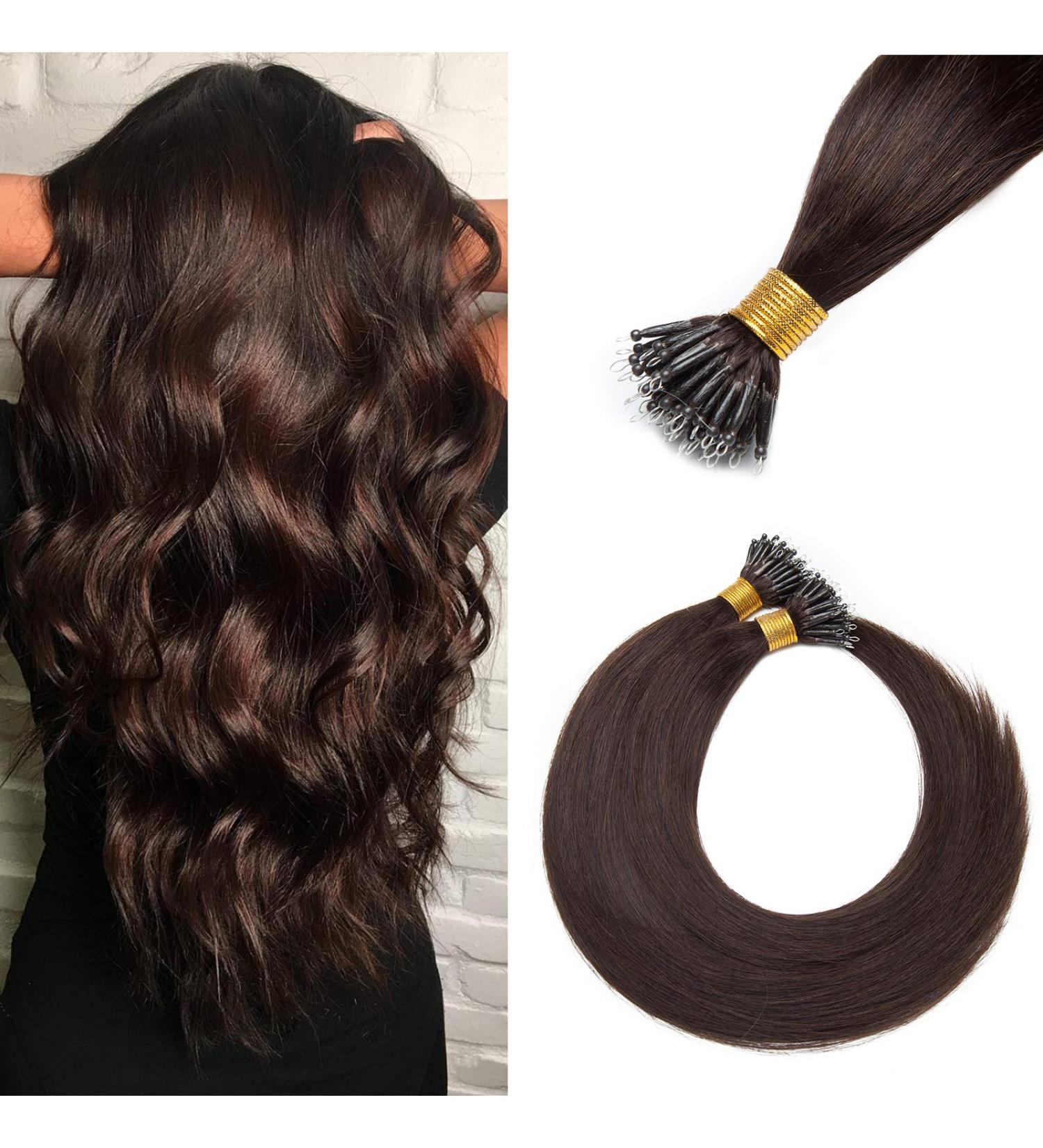 Nano Ring Hair Extensions 24inch 1g/s Pre Bonded 50g Nano Tip Bondings 100% Real Remy Human Hair #02 Dark Brown - Buy Online on GoSupps.com