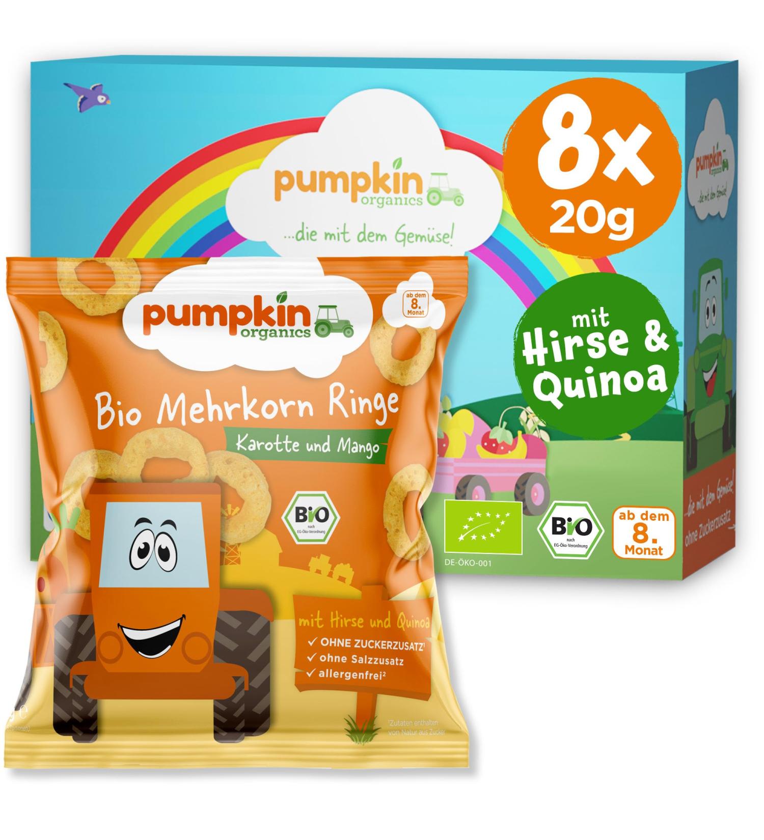 Buy Pumpkin Organics Children s Snack - Bio Multi-Grain Carrot & Mango (8-Pack) | Allergen-Free Gluten-Free Baby Snacks for Kids 12+ Months - Buy Online on GoSupps.com