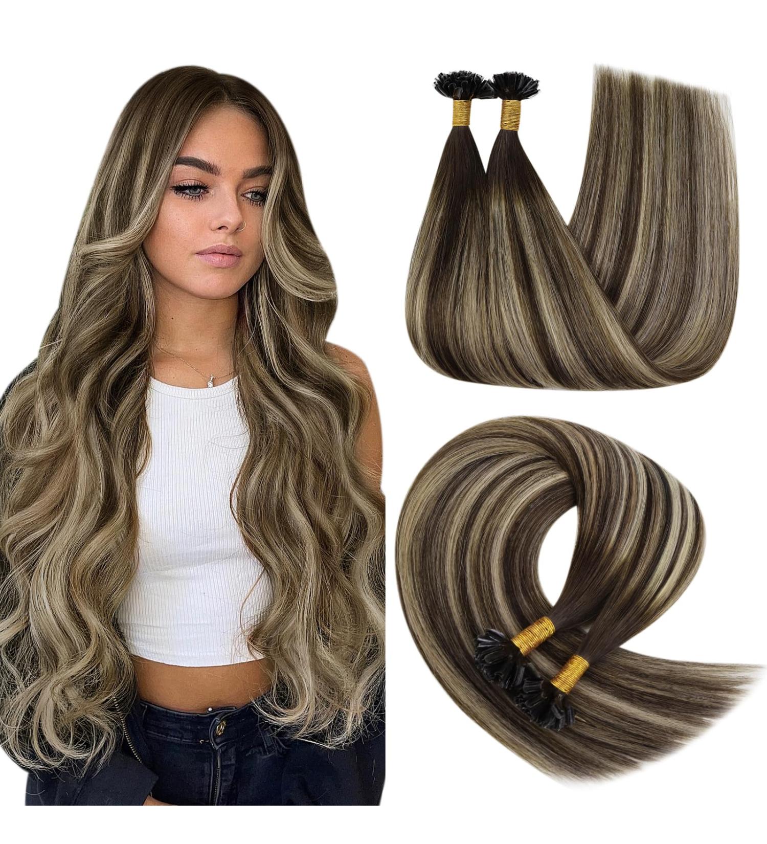 Buy Youngsee Bondings Extensions | Real Hair Ombre U Tip Extensions | 50cm Remy Keratin Bonding | Dark Brown to Ash Blonde #4/18/4 - Buy Online on GoSupps.com