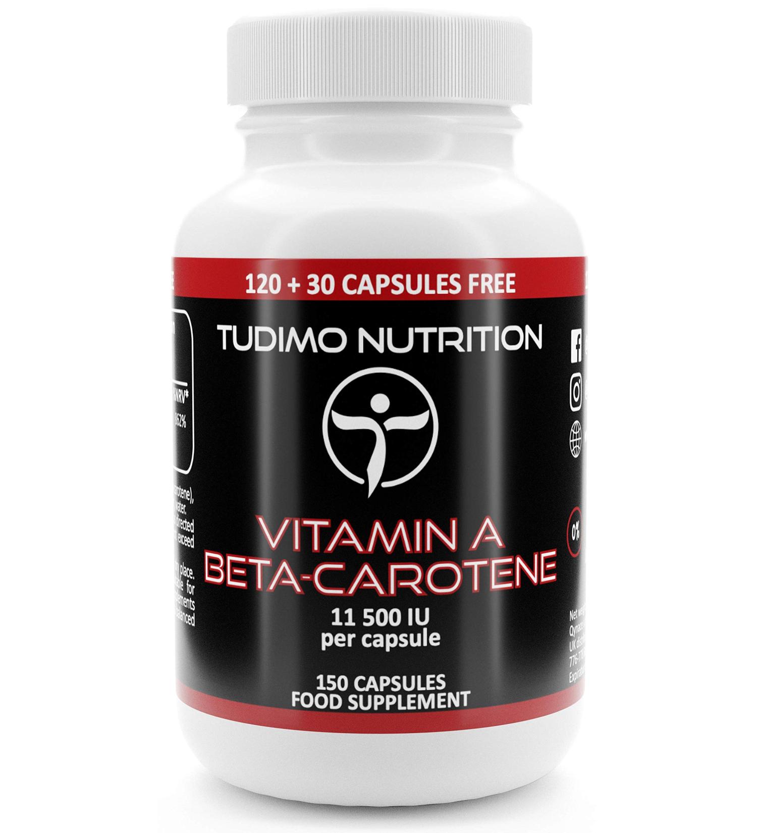 Vitamin A Beta Carotene Capsule 11 500 IU - 150 Quick Disintegrating Capsules (5 months) Each with 6.9mg Dietary Supplement Beta Carotene Powder (Betacarotene Supplement) - Buy Online on GoSupps.com