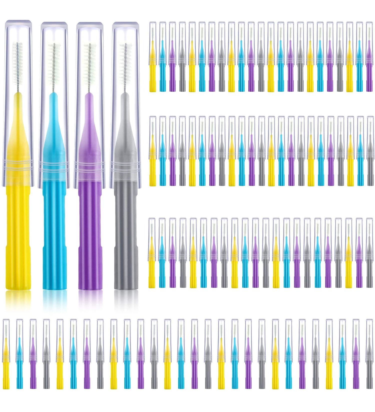 100 Pieces Interdental Braces Brush Set for Oral Hygiene - Light Blue/Grey/Purple - Buy Online on GoSupps.com