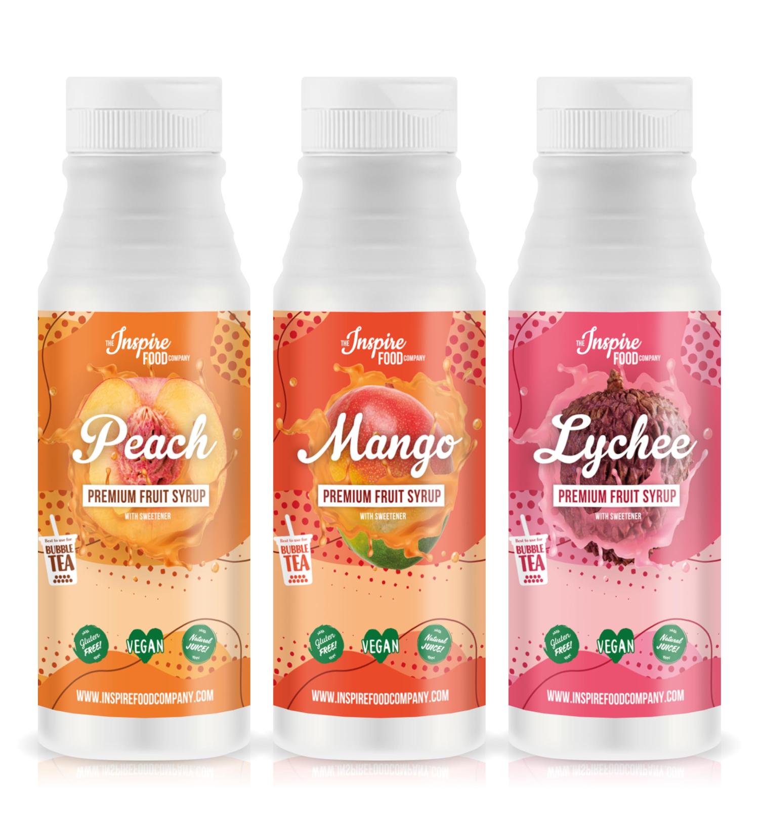 INSPIRE FOOD Sirop de Bubble Tea 3-Pack | P che Mangue et Litchi | Pur Jus de Fruits | 300 ml - Buy Online on GoSupps.com