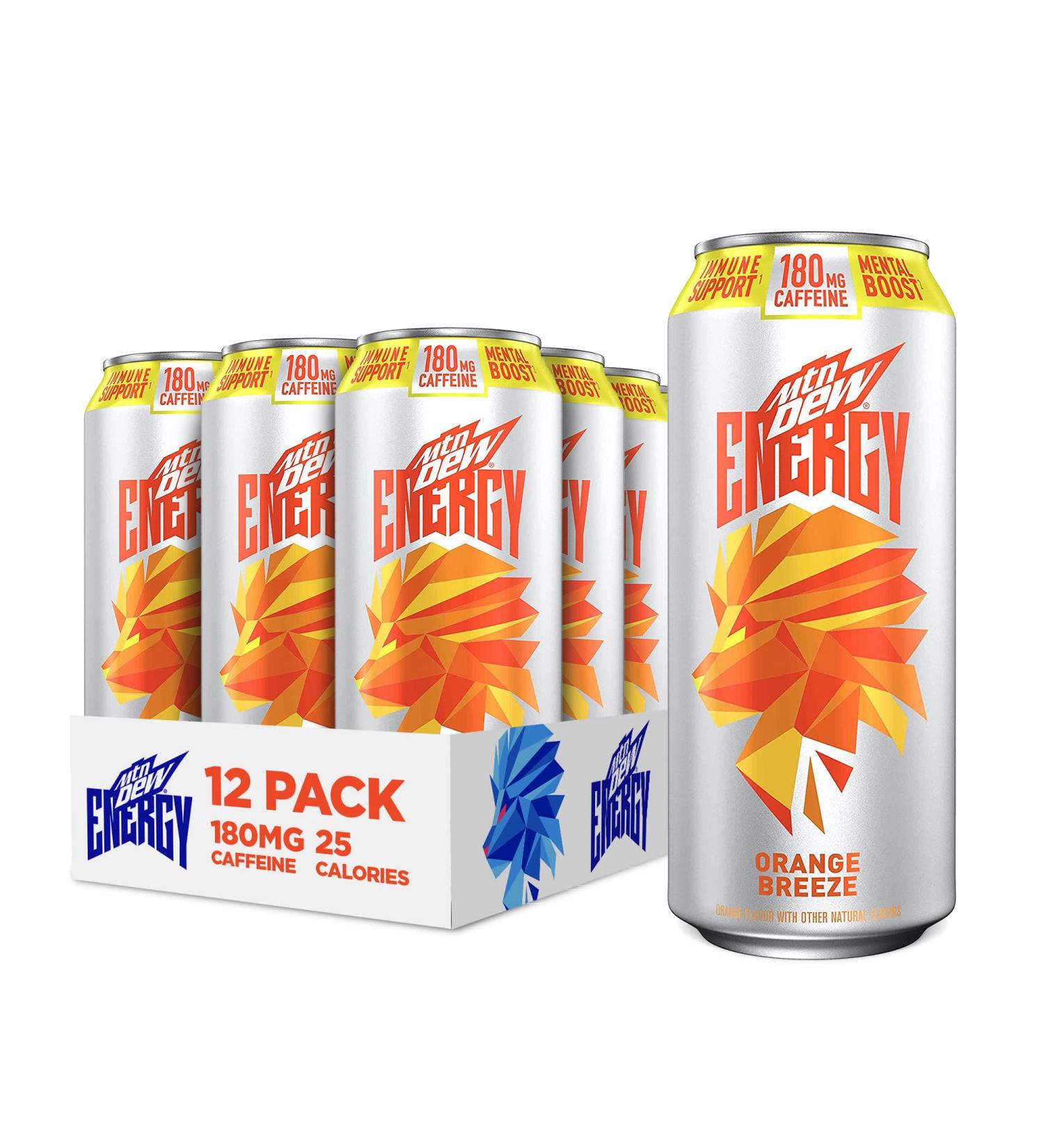 MTN DEW ENERGY Orange Breeze 16oz Cans (12 Pack) | Zero Added Sugar, 5% Juice, Immune Support, Mental Boost | Antioxidants A&C - Buy Online on GoSupps.com