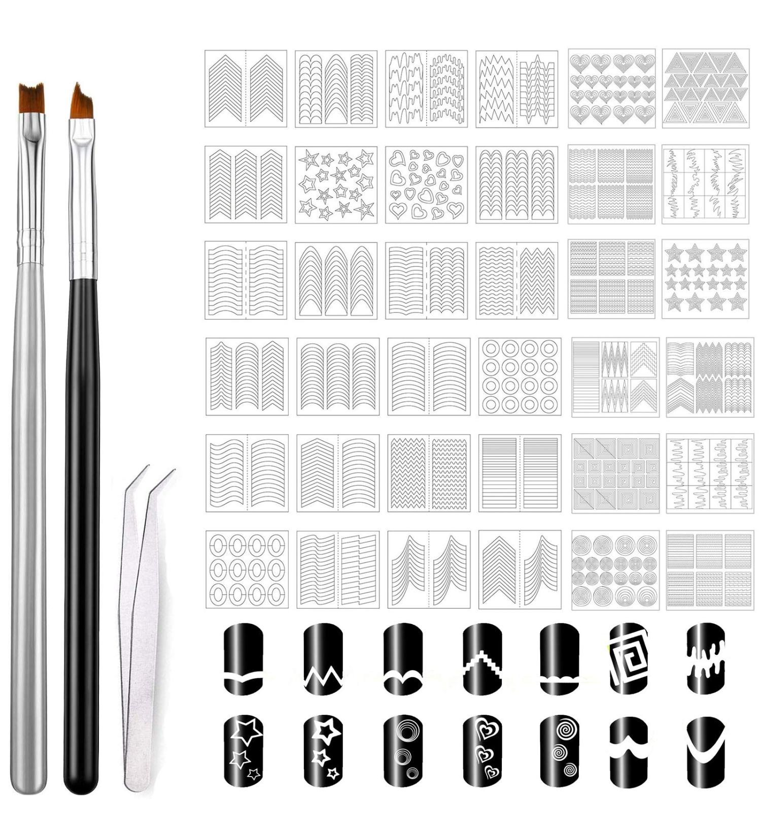 MWoot 1275 Nail Art French Stencils & Tip Stickers Set - DIY Gel Nail Design Brushes & Guides for Perfect Manicures - Buy Online on GoSupps.com