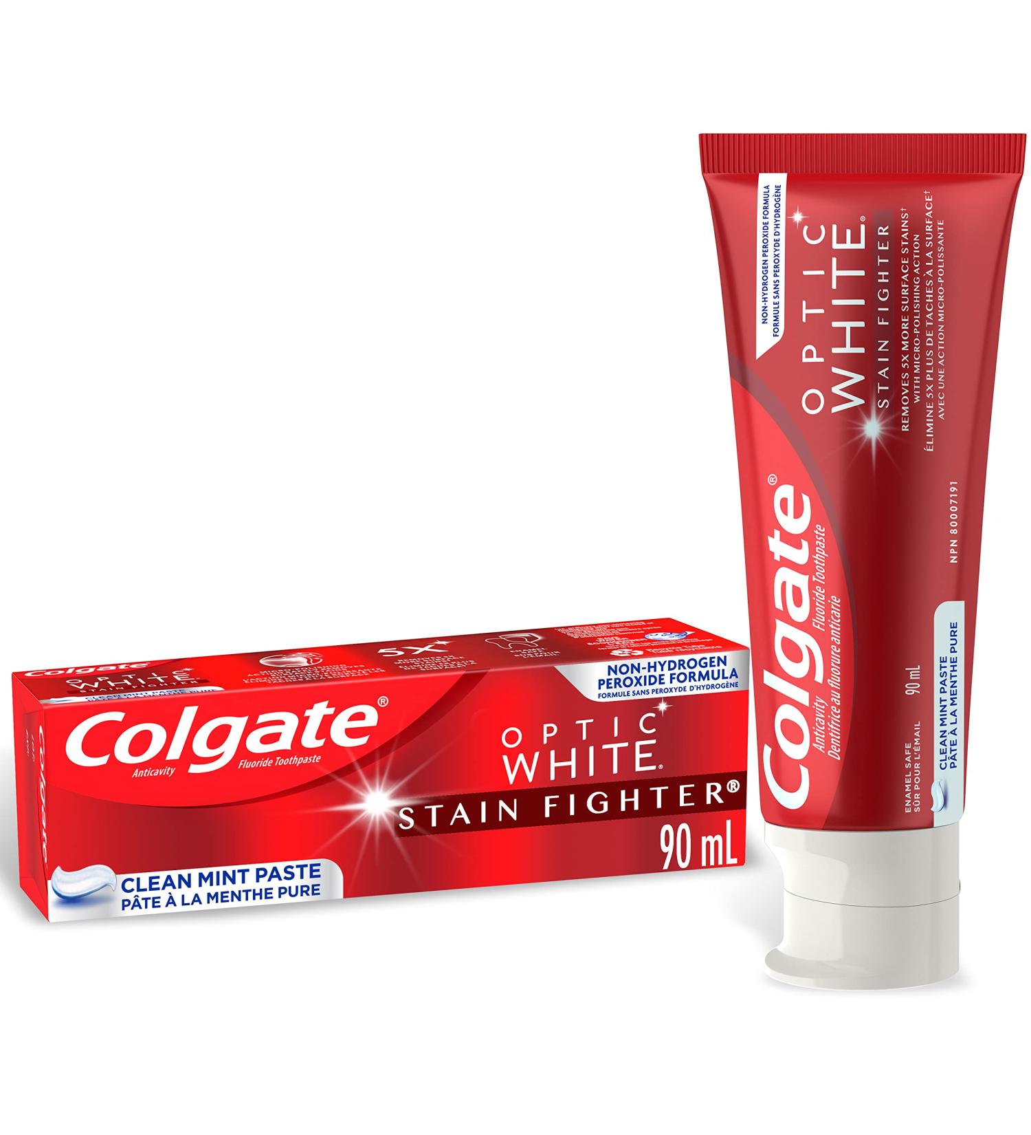 Colgate Optic White Stain Fighter Teeth Whitening Toothpaste Clean Mint Paste 90 mL Clean Mint Paste 90 ml (Pack of 1) - Buy Online on GoSupps.com