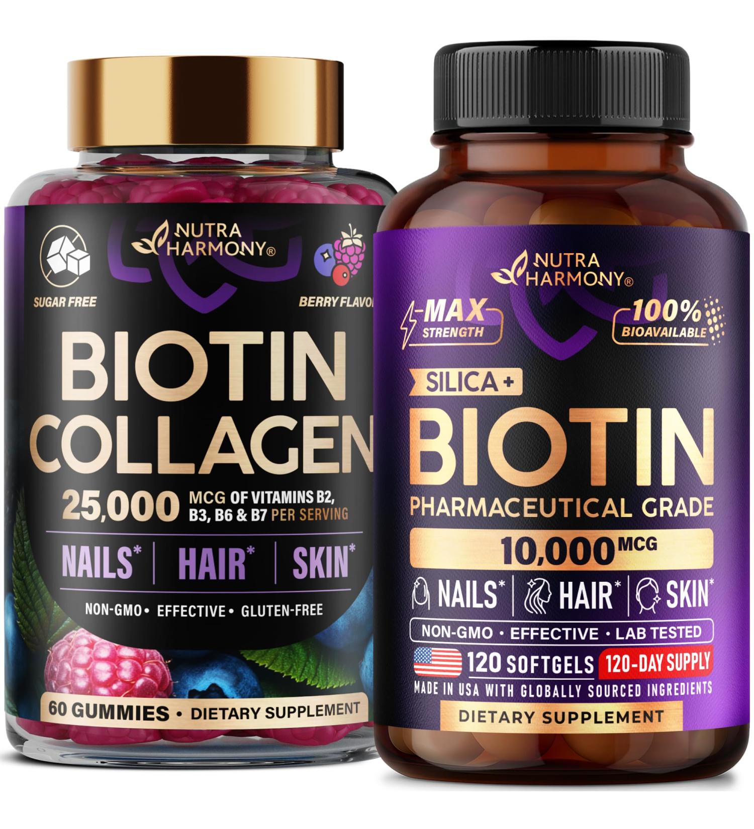 NUTRAHARMONY Biotin Collagen Gummies & Biotin with Silicon Softgels