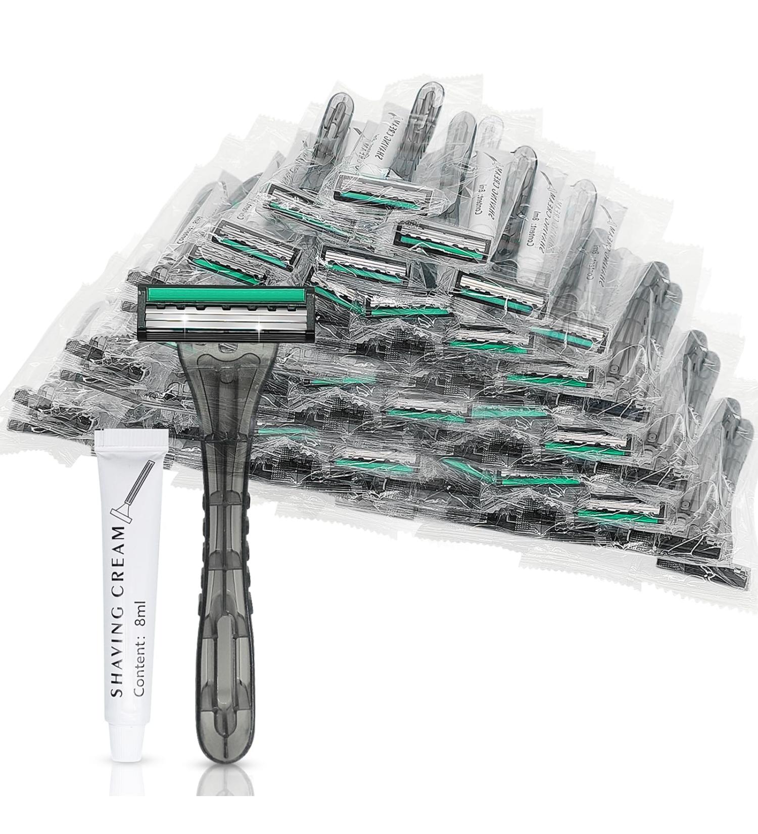 50 Pack Kheoxusa 3 Blade Disposable Razors - Individually Wrapped for Travel Hotels & More | Triple Blade Quality - Buy Online on GoSupps.com