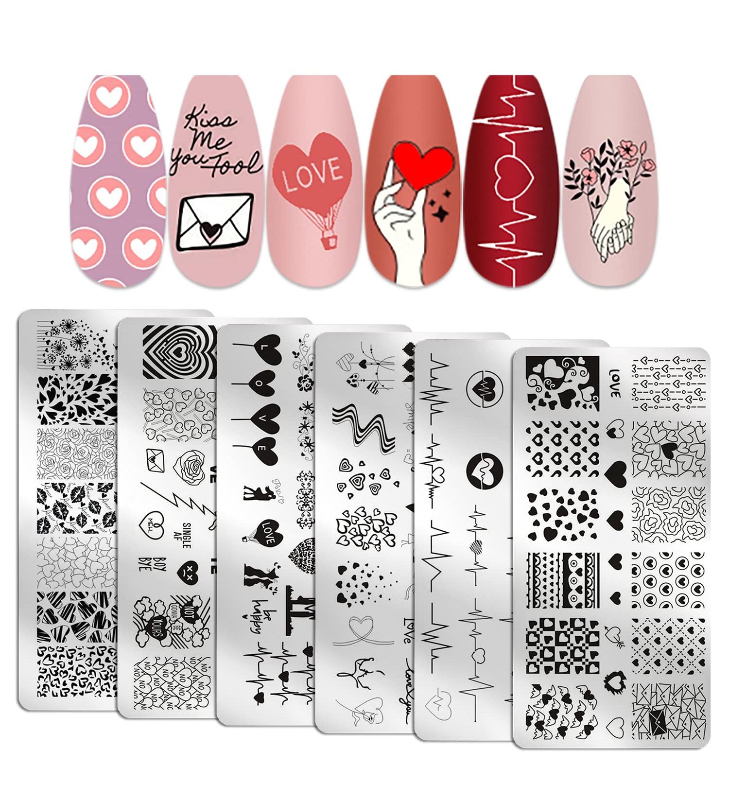 WOKOTO 6Pcs Heart Nail Stamping Plates - Nail Art Stamps Kit for Women and Girls - Buy Online on GoSupps.com