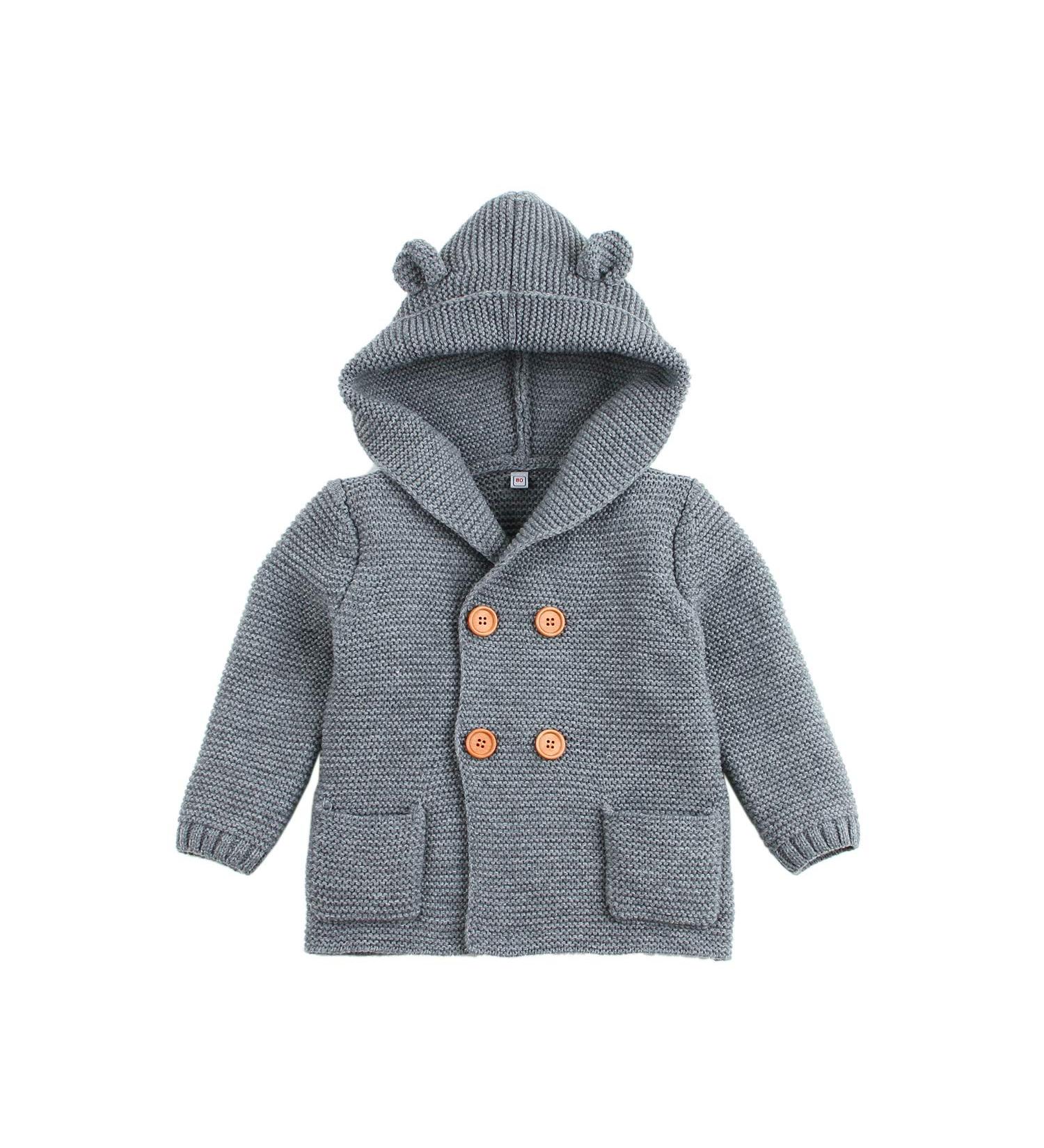 Mimixiong Baby Boy Hooded Cardigan Jacket in Grey | 0-6 Months - Buy Online on GoSupps.com