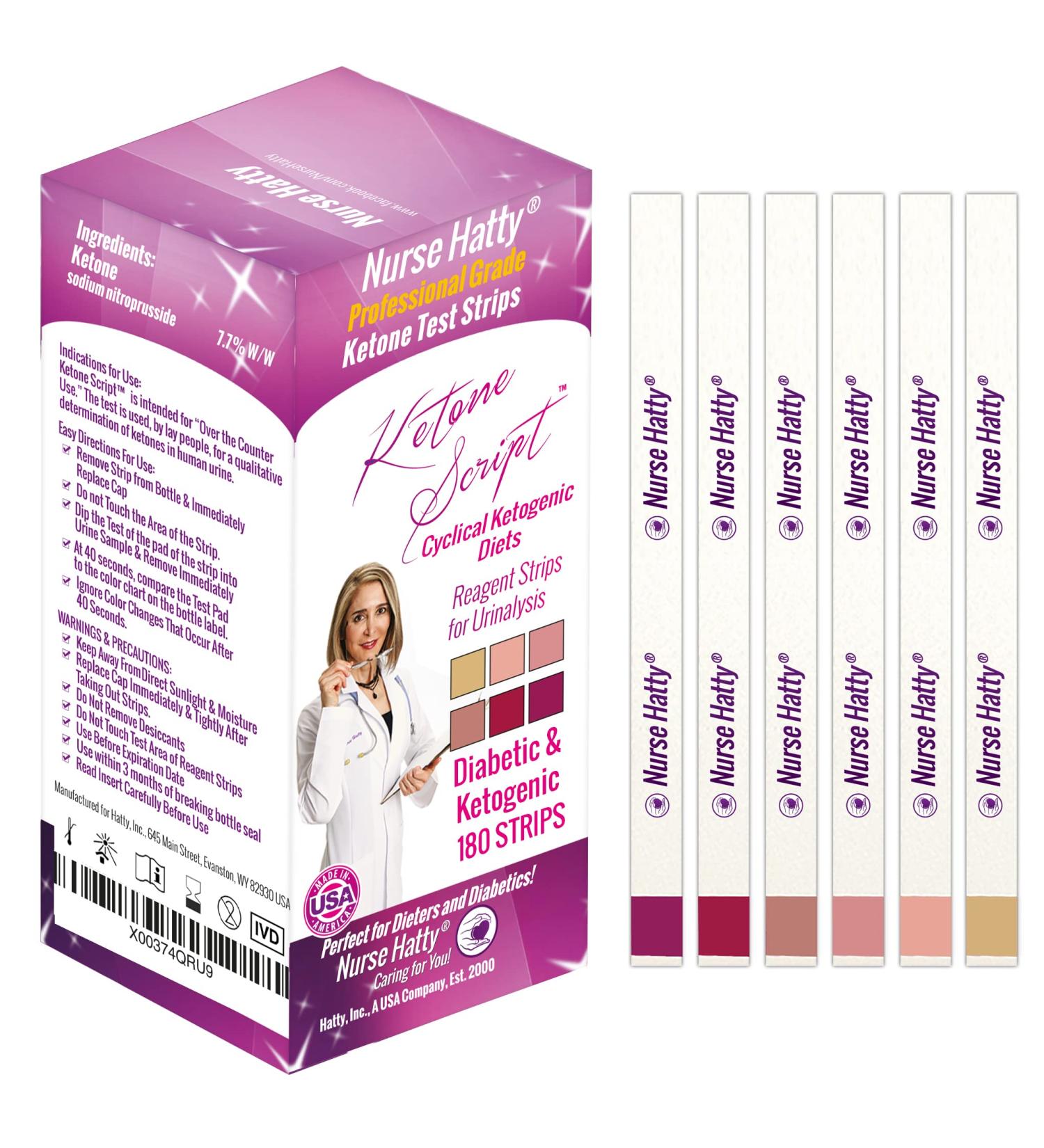 Nurse Hatty 180ct. Ketone Script Ketone Test - Good for Cyclical Ketogenic Diets (CKD) - Long Strips